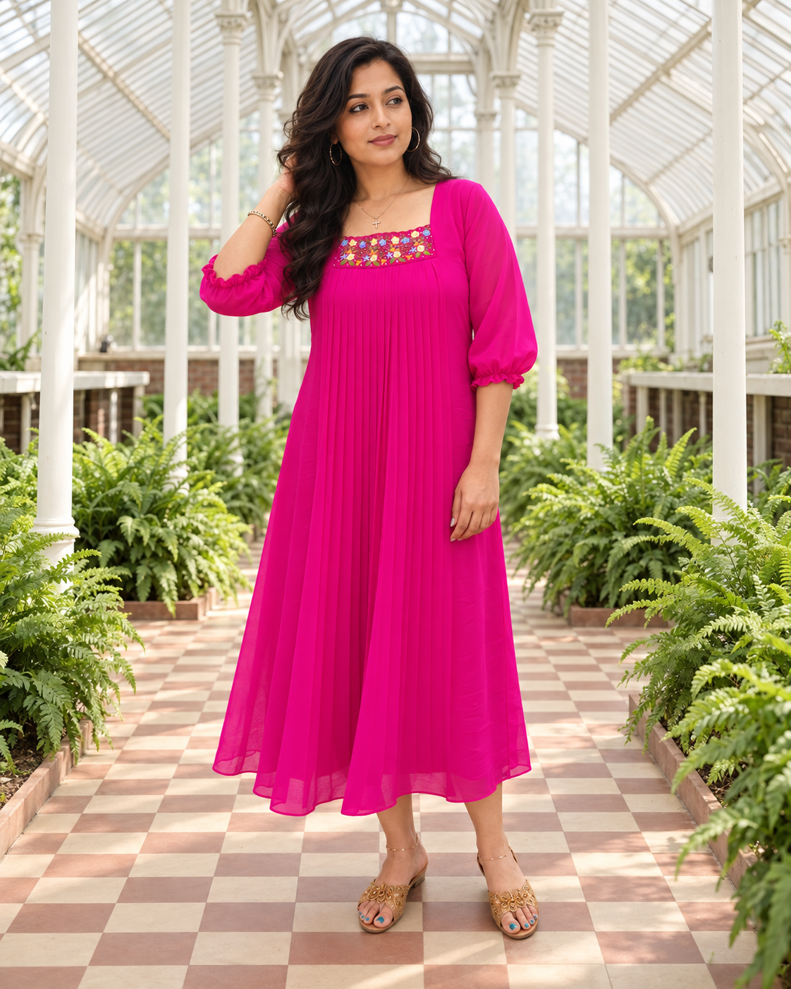 Magenta shaded georgette Aline kurti with hand embroidery on neckline MBS-1538 **Ready to dispatch**
