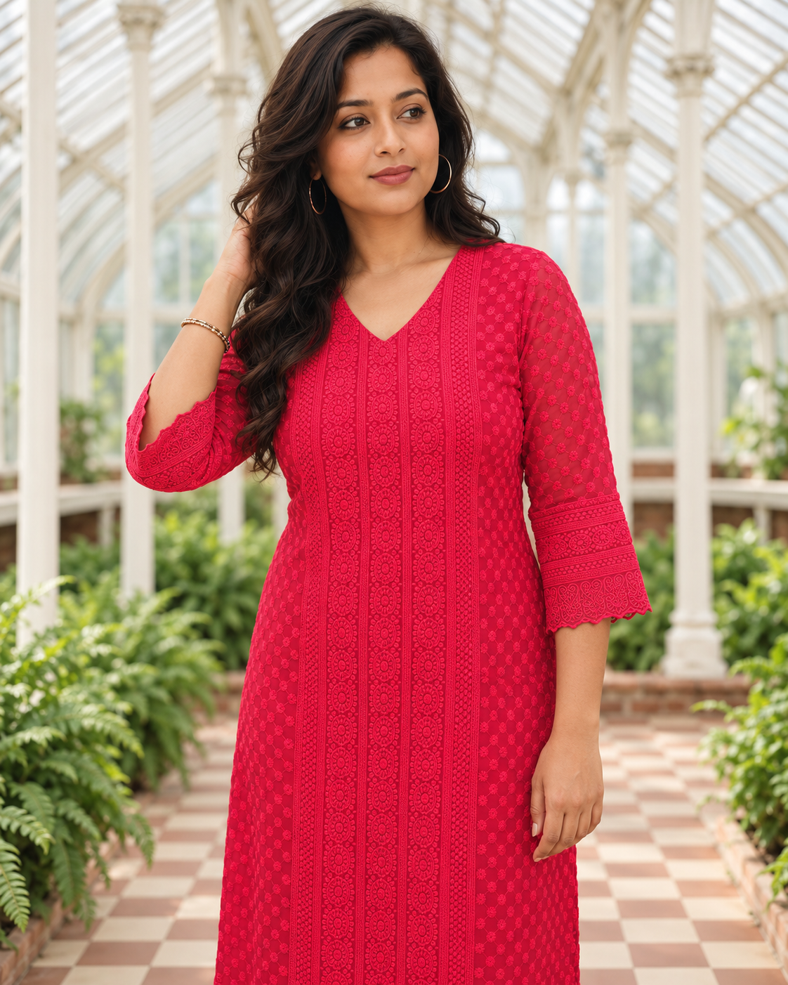 Red georgette chikankari kurti MBS-1555 **Ready to dispatch**