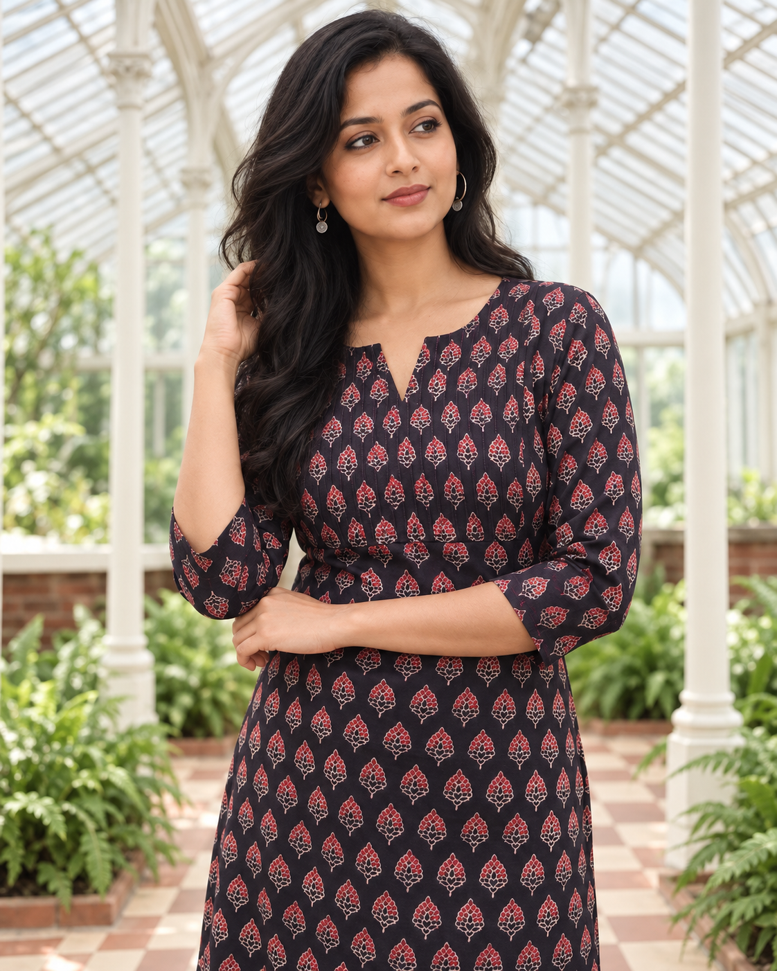 Black Printed slitted Kurti with pintucked yoke MBS-1518 **Ready to dispatch**