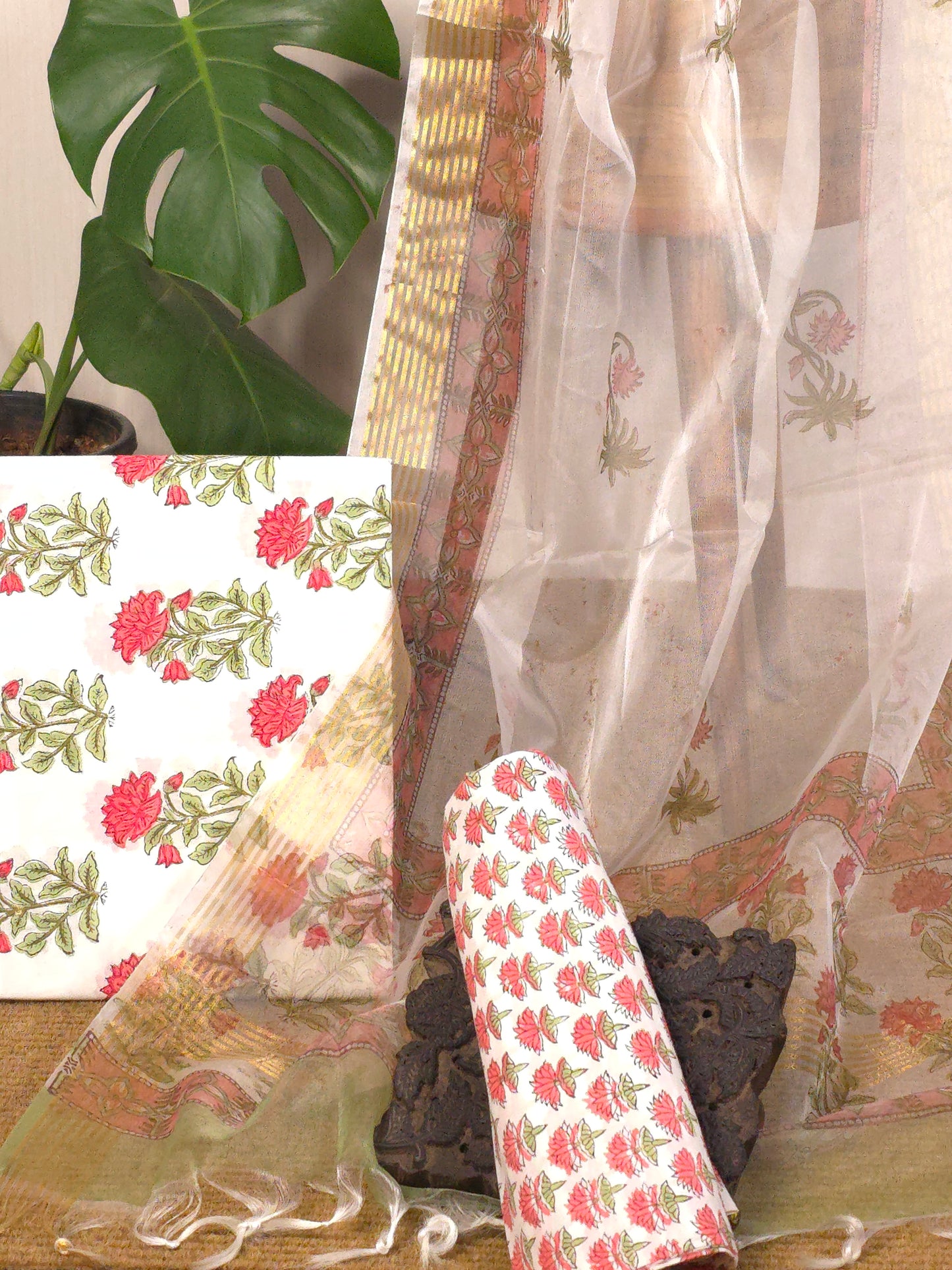 Pure cotton 3(PC) suit with organza dupatta USS-048 **ready to dispatch**