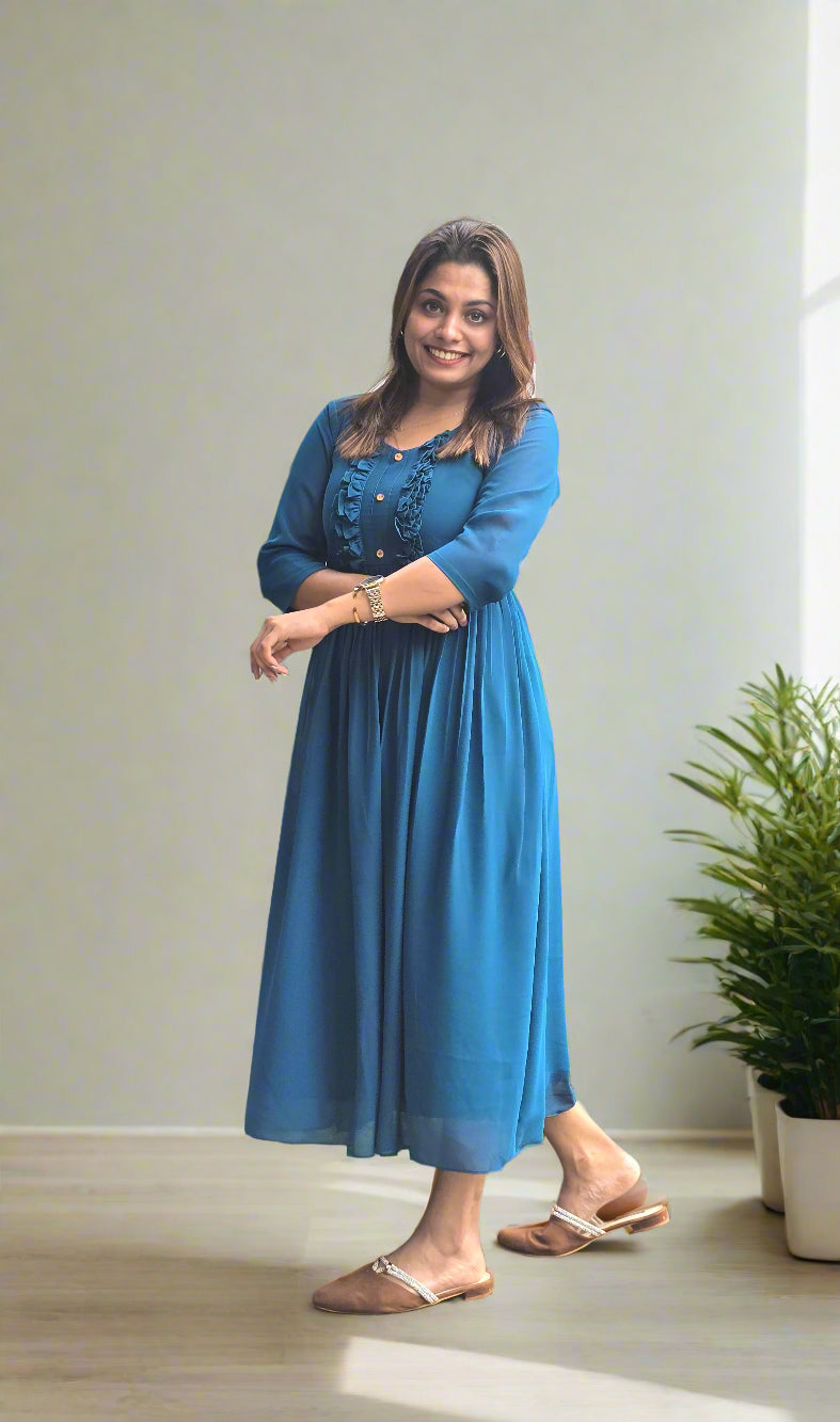Georgette Aline kurti with frilled yoke MBS-610