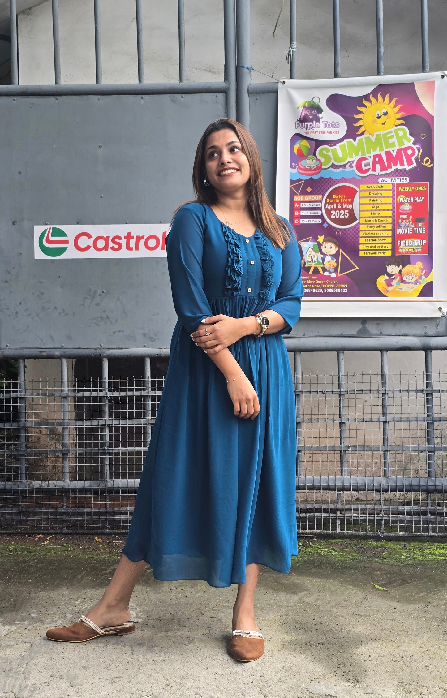 Georgette Aline kurti with frilled yoke MBS-610