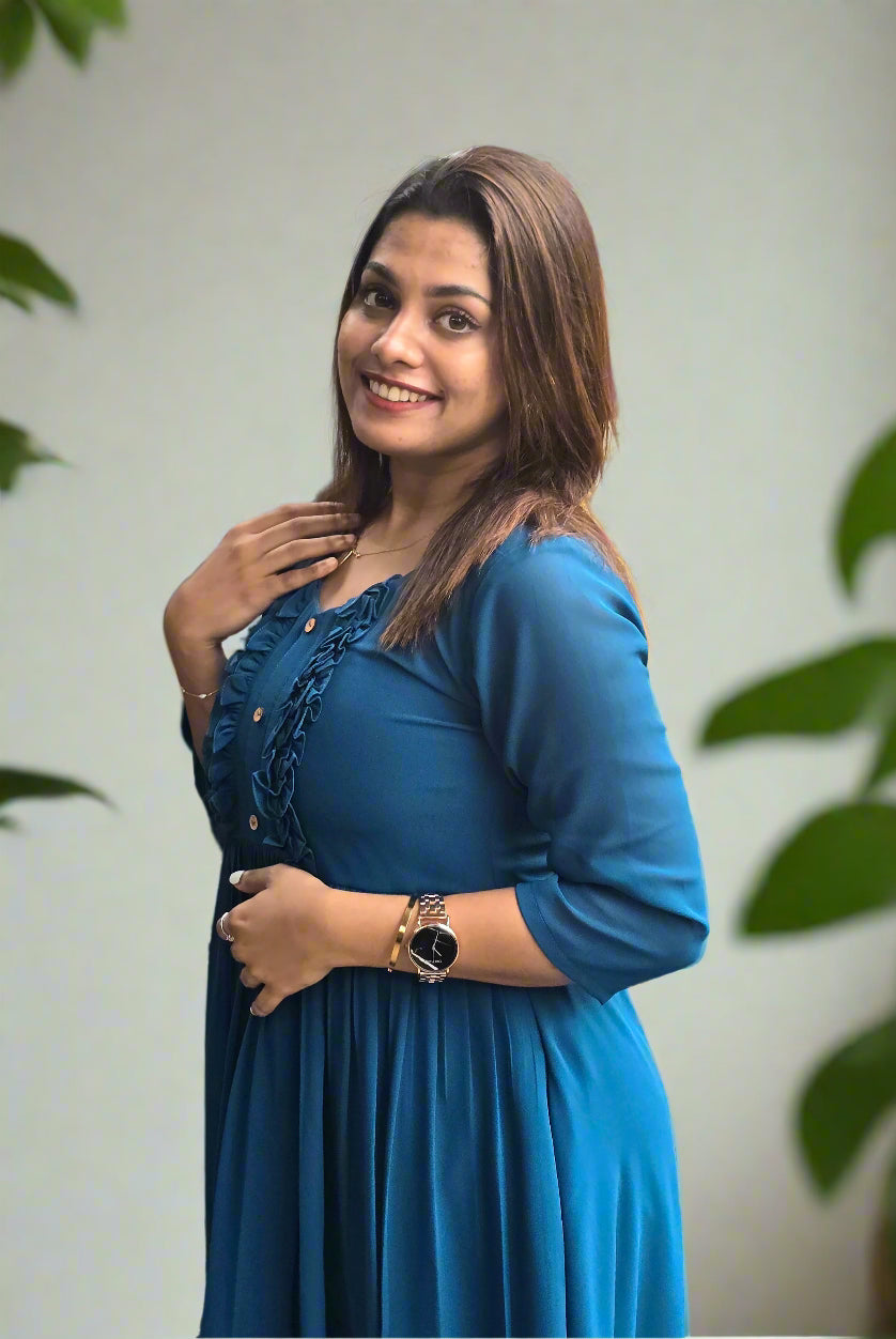 Georgette Aline kurti with frilled yoke MBS-610