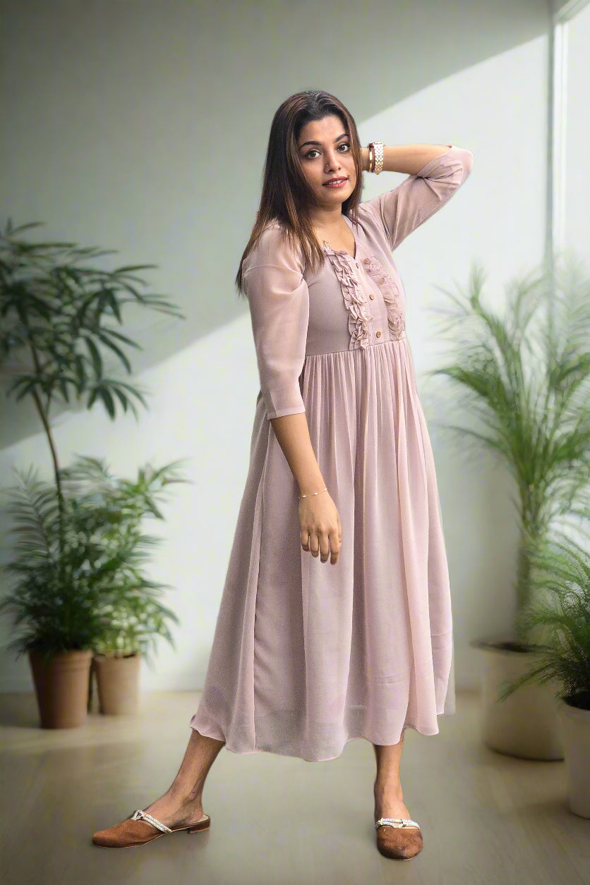 Georgette Aline kurti with frilled yoke MBS-610