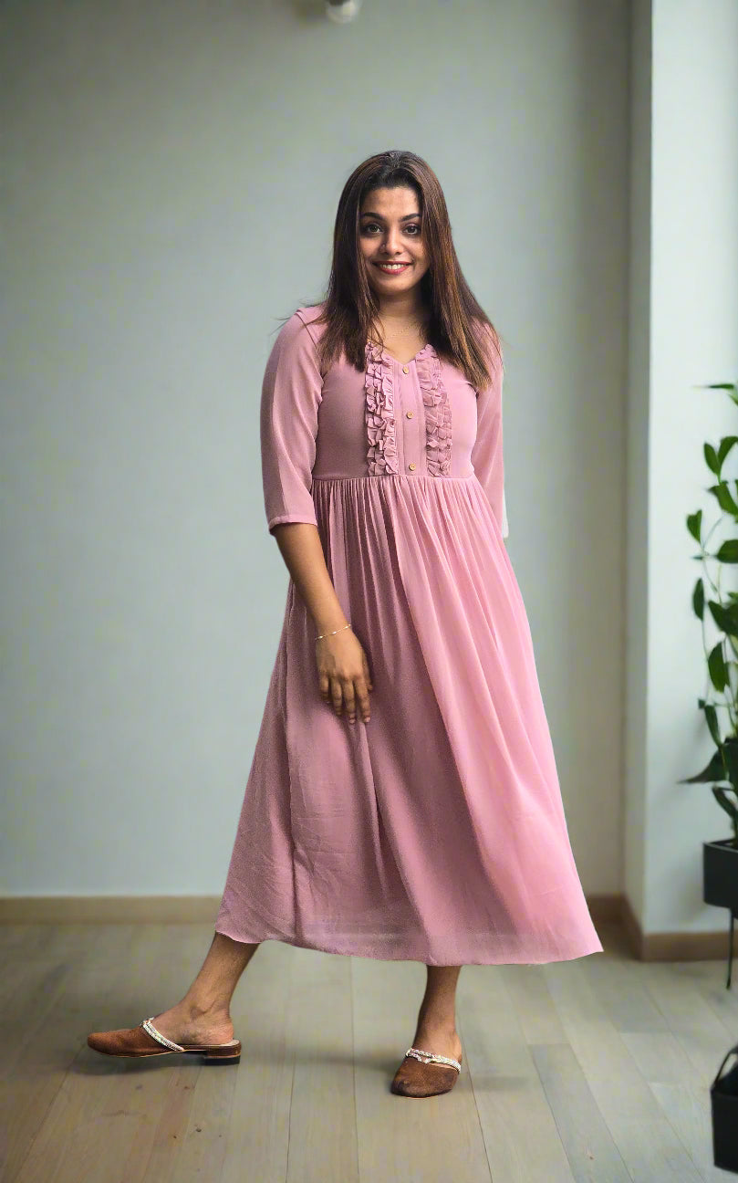 Georgette Aline kurti with frilled yoke MBS-610