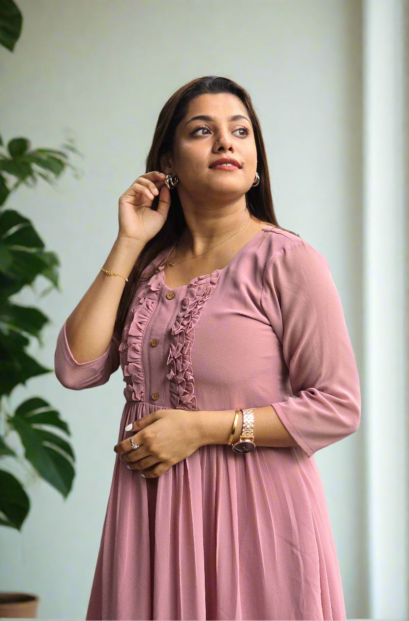 Georgette Aline kurti with frilled yoke MBS-610