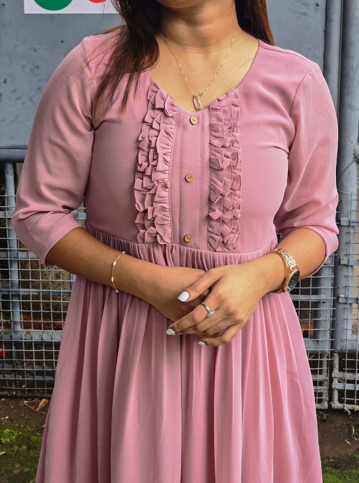 Georgette Aline kurti with frilled yoke MBS-610