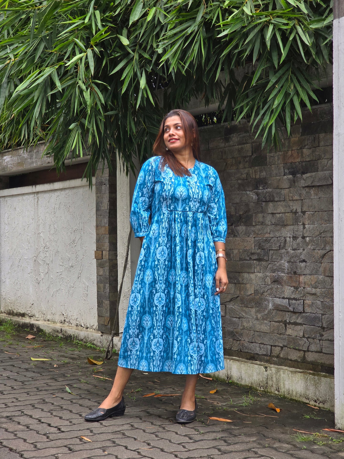 Blue soft cotton kurti with gathers MBS-646