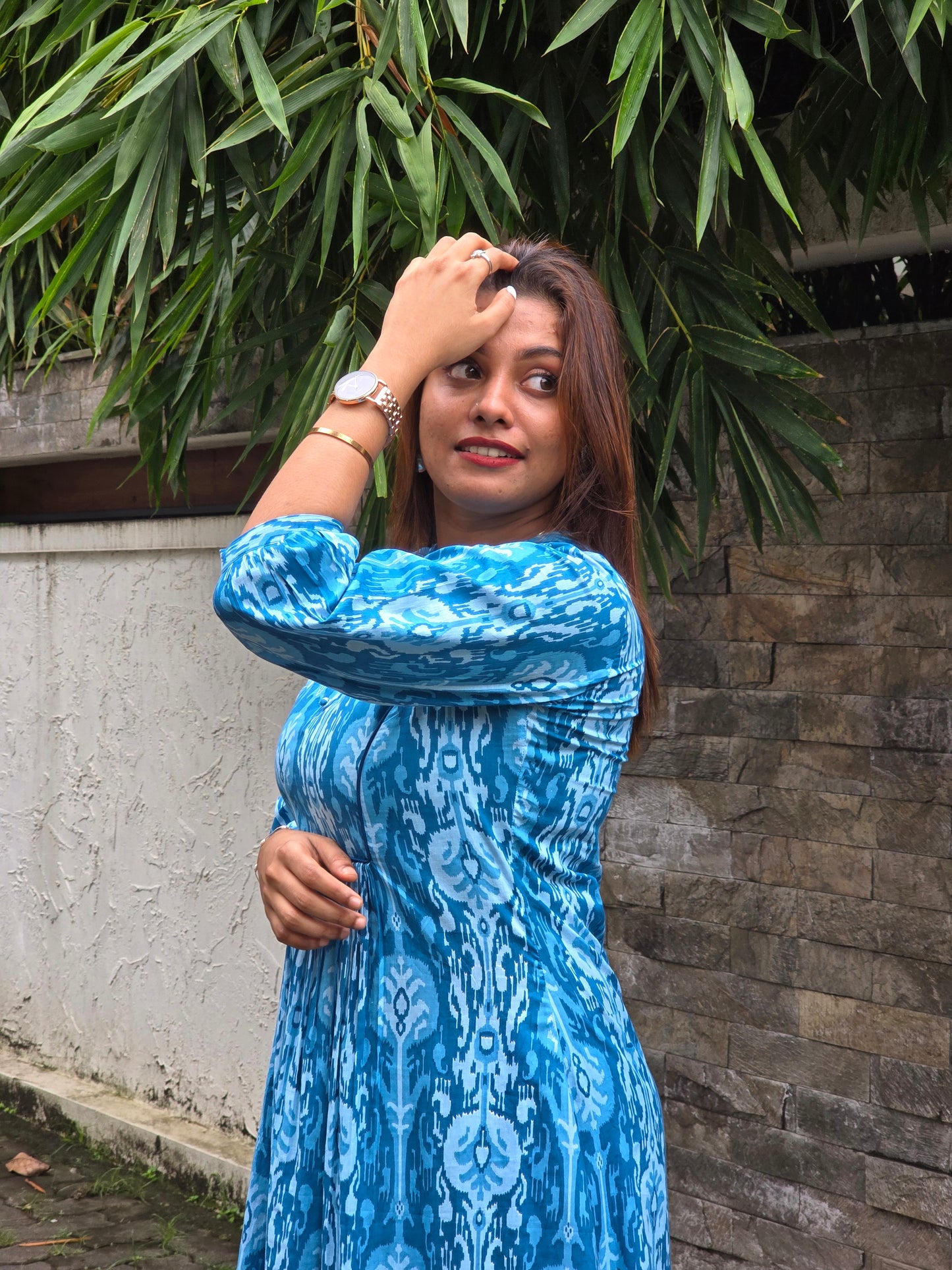 Blue soft cotton kurti with gathers MBS-646