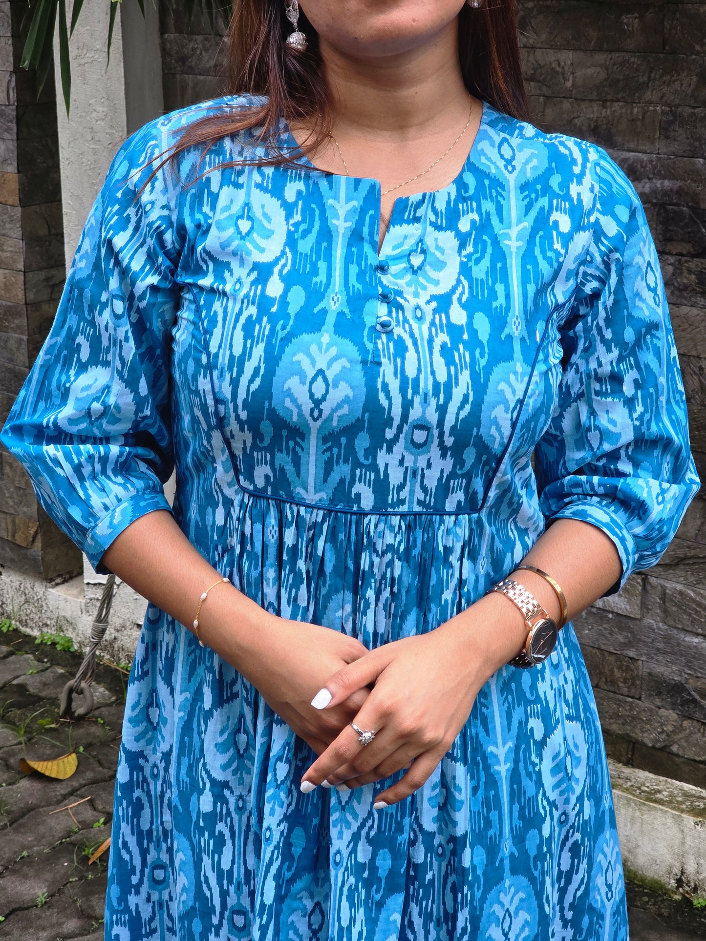 Blue soft cotton kurti with gathers MBS-646