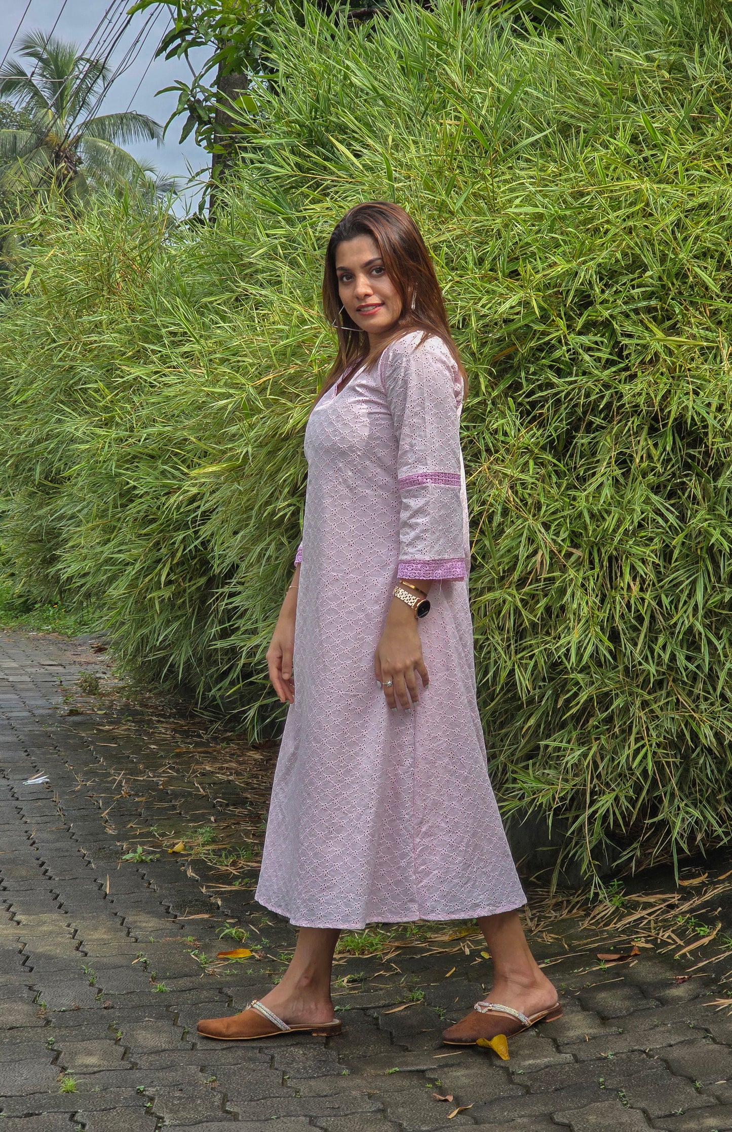 Pink shaded hacoba dress/kurti with lace detailings MBS-645