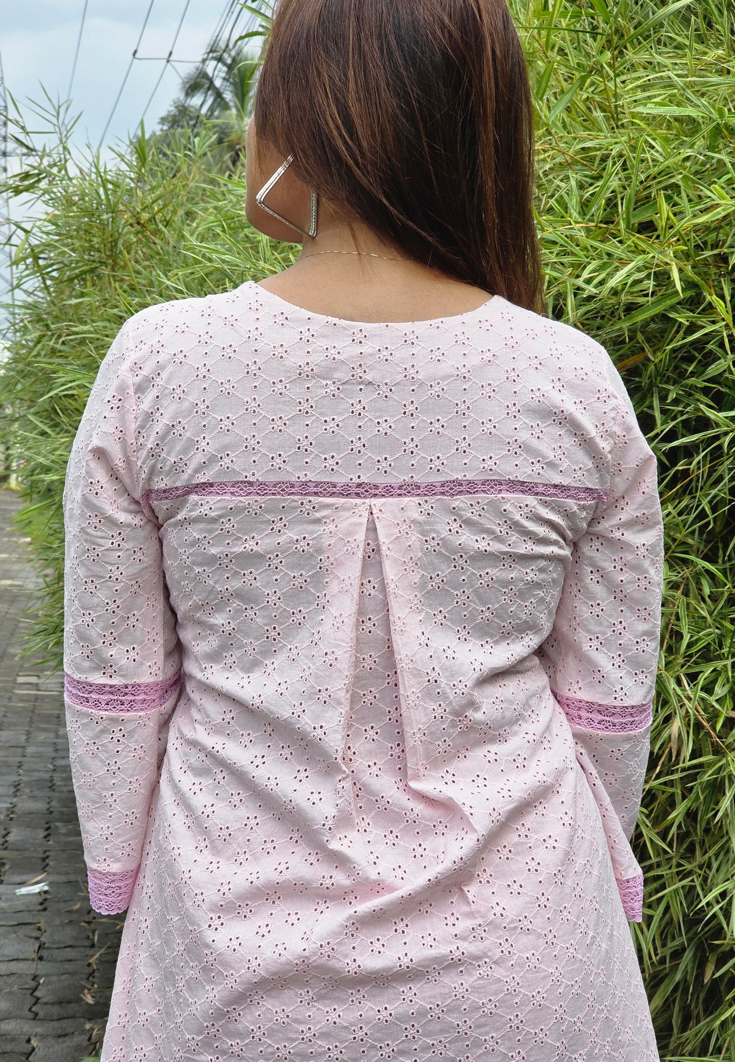 Pink shaded hacoba dress/kurti with lace detailings MBS-645