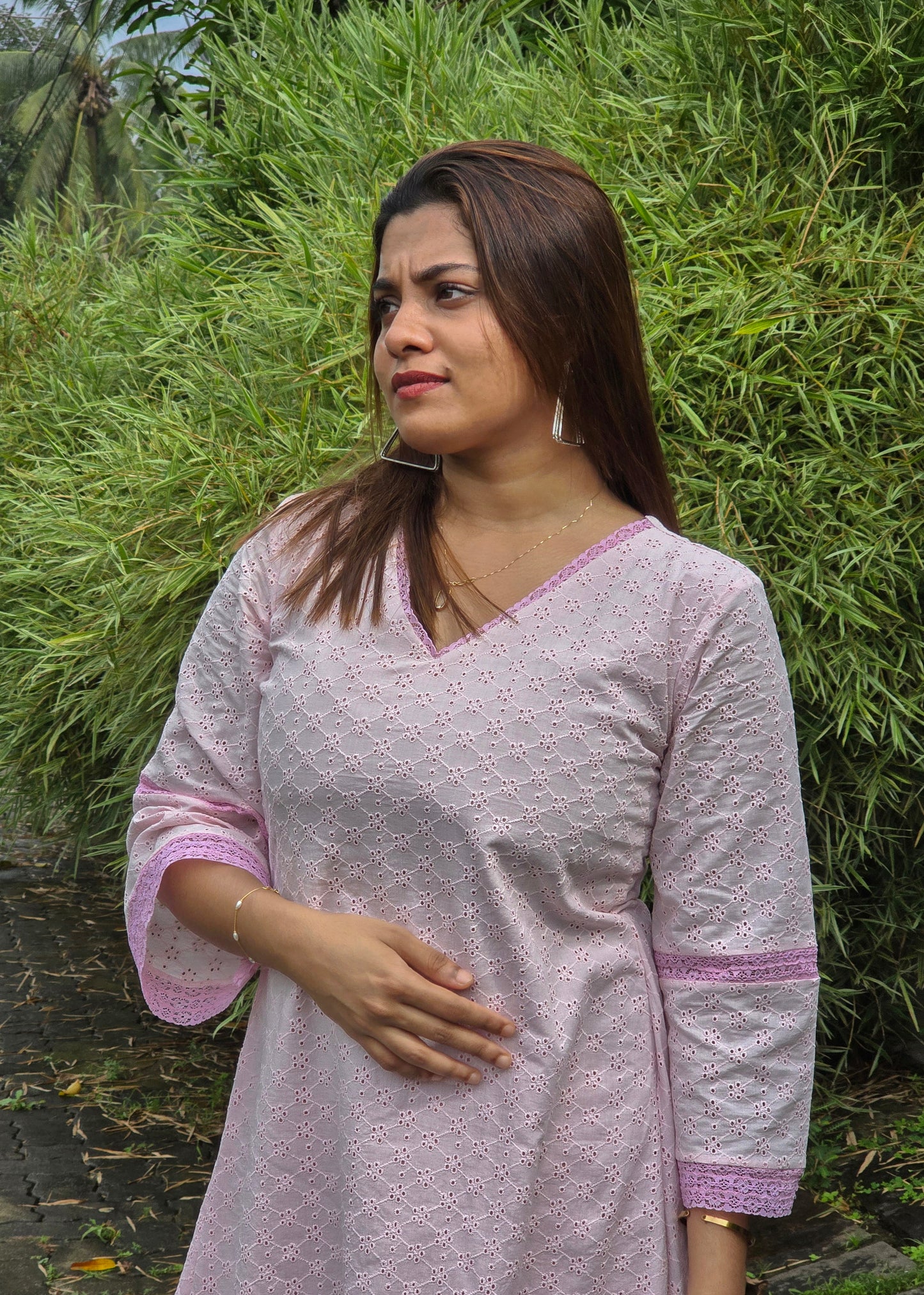 Pink shaded hacoba dress/kurti with lace detailings MBS-645