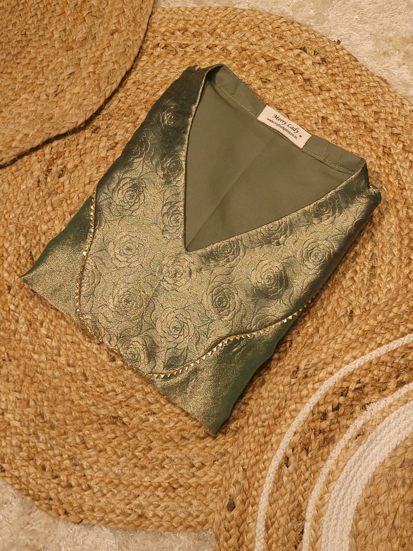 Green shaded banarasi tissue A-line kurti with brocade yoke MBS-826 ** ready to dispatch**