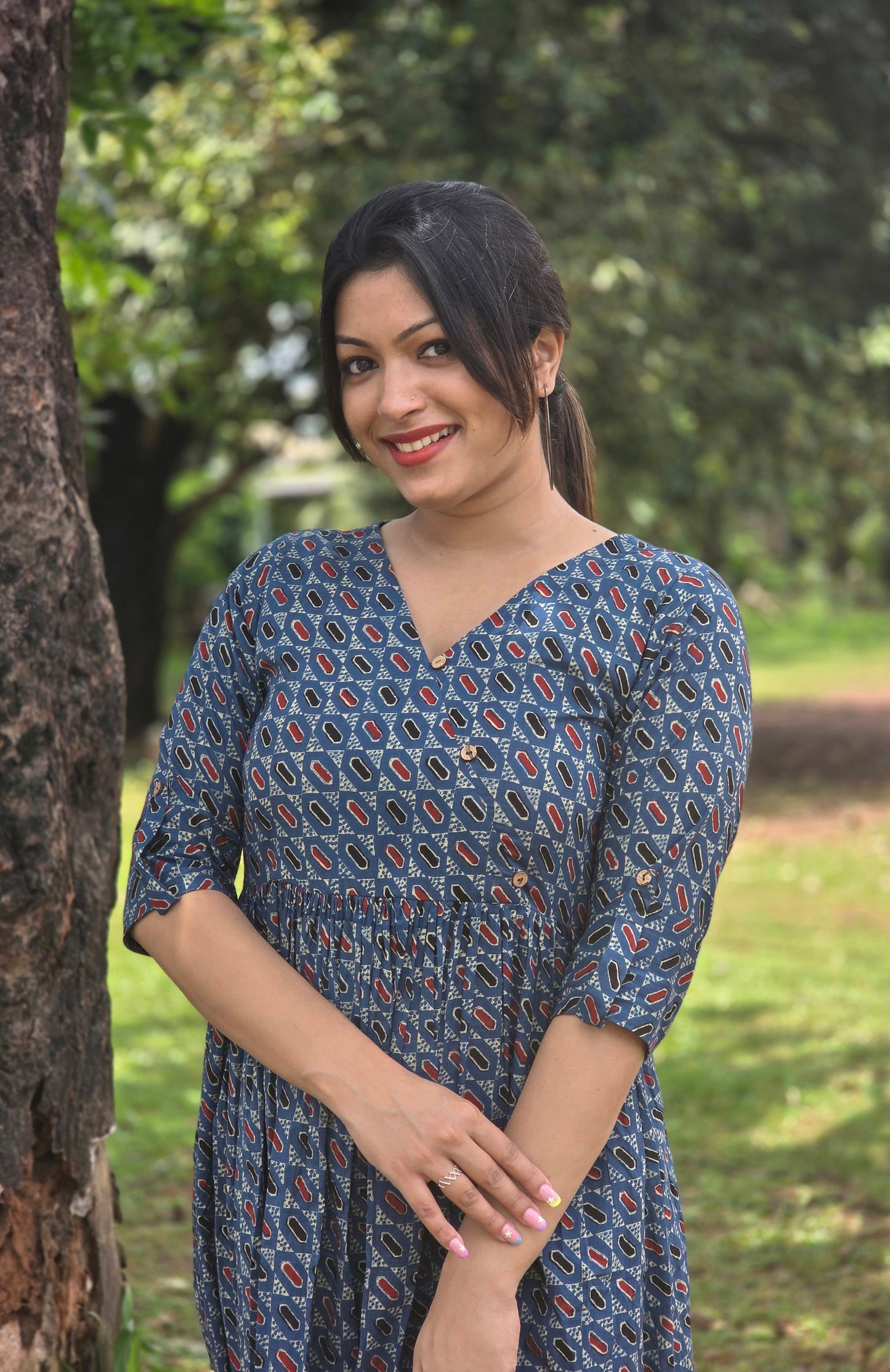Printed cotton Aline kurti with overlapped yoke in blue shade MBS-666 **ready to dispatch**