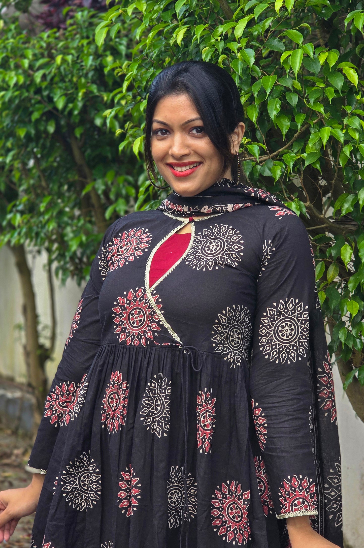 Floral printed cotton Aline kurti with semi jewel neck with dupatta MBS-670 **ready to dispatch**
