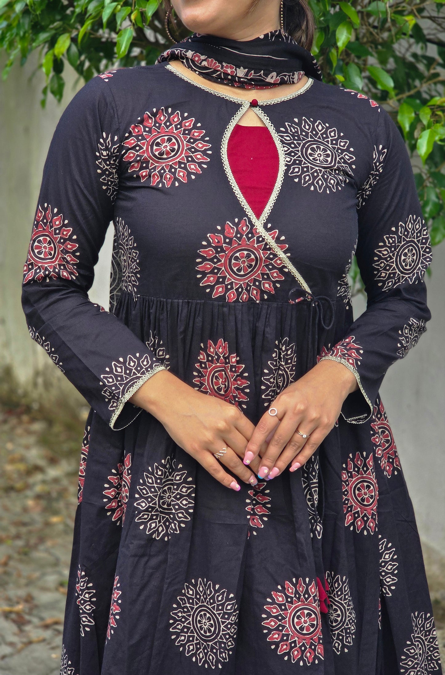 Floral printed cotton Aline kurti with semi jewel neck with dupatta MBS-670 **ready to dispatch**
