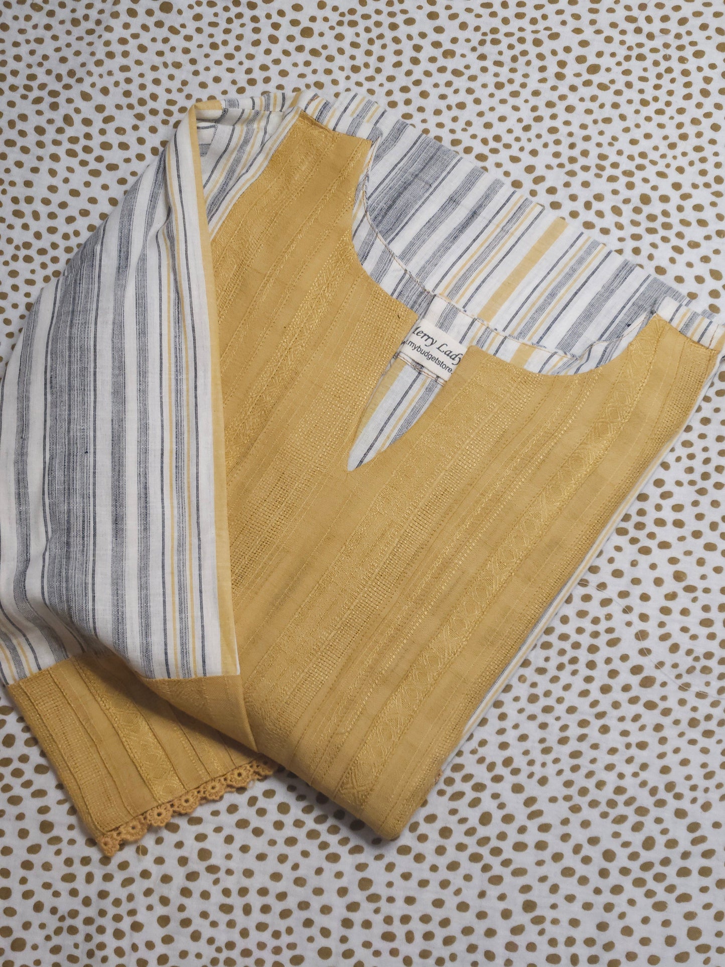 Multi colour striped cotton aline kurti with pintuck yoke and lace detailings MBS-679 ** Ready to dispatch **
