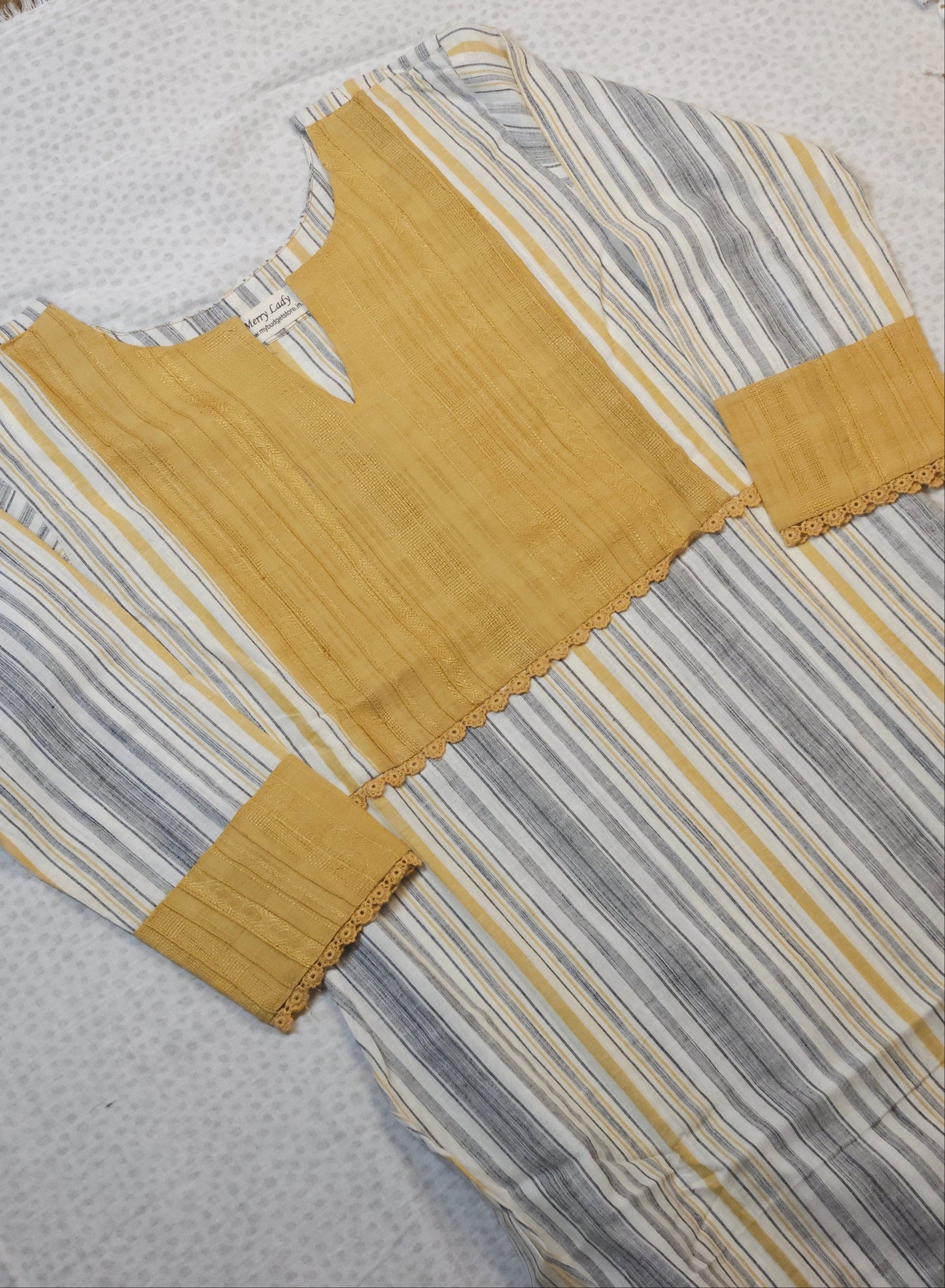 Multi colour striped cotton aline kurti with pintuck yoke and lace detailings MBS-679 ** Ready to dispatch **