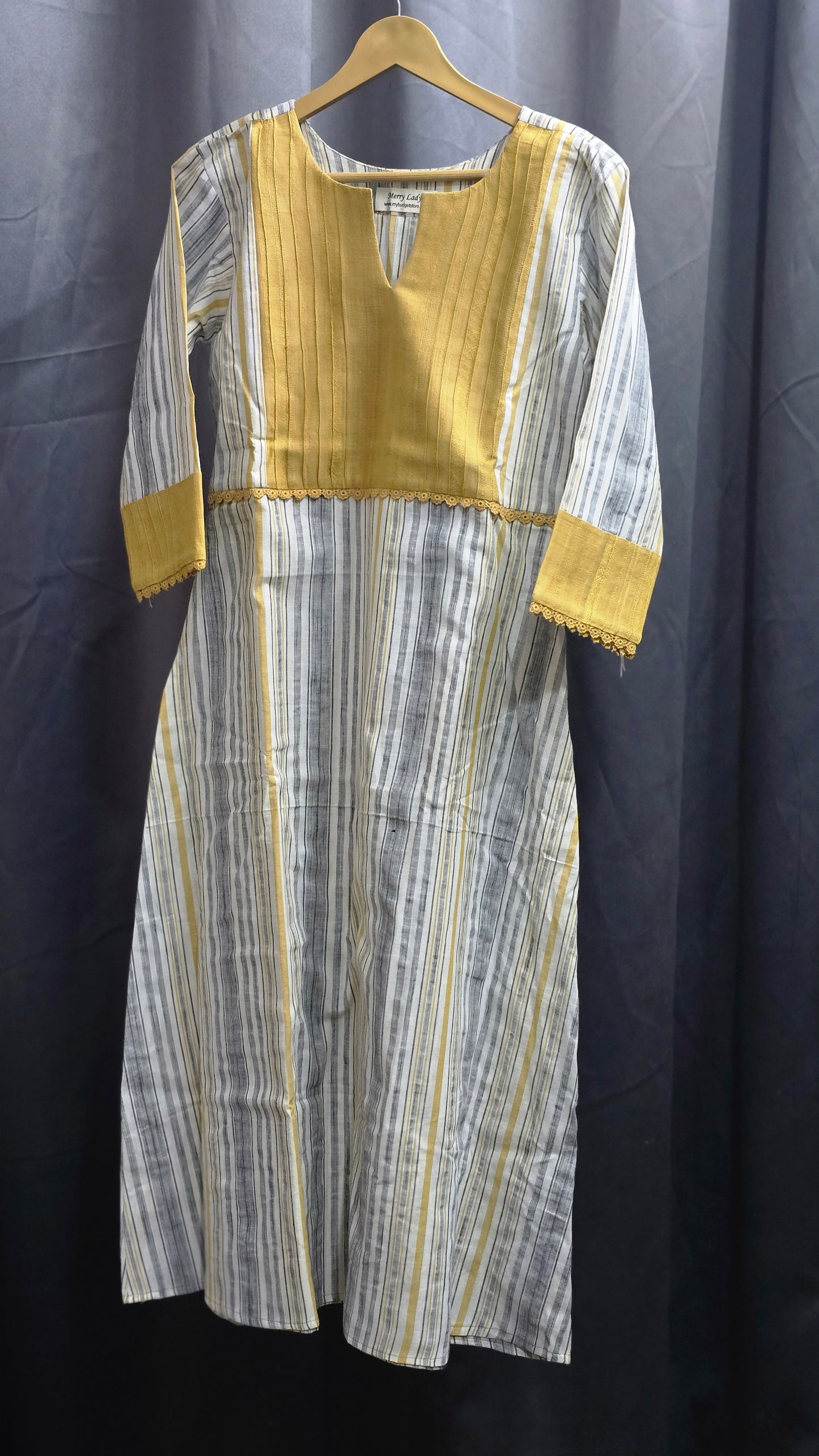 Multi colour striped cotton aline kurti with pintuck yoke and lace detailings MBS-679 ** Ready to dispatch **