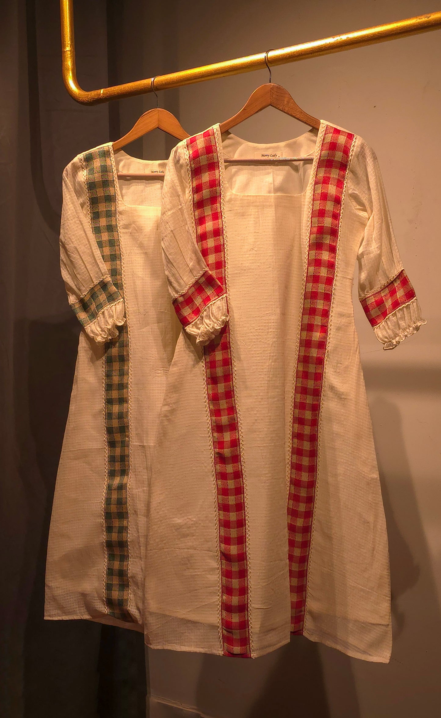 Ribbon and crochet lace detailed soft cotton kota checks kurti MBS-677