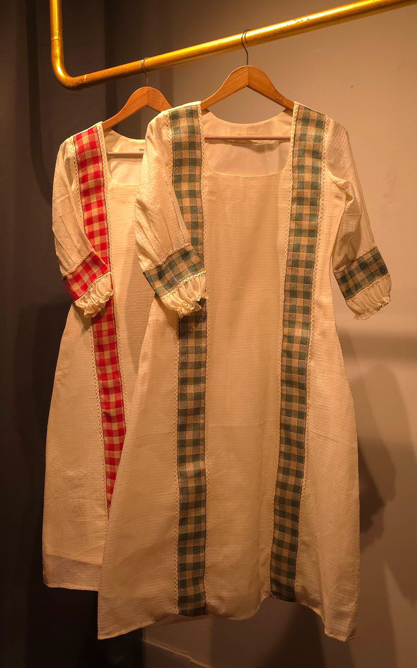 Ribbon and crochet lace detailed soft cotton kota checks kurti MBS-677