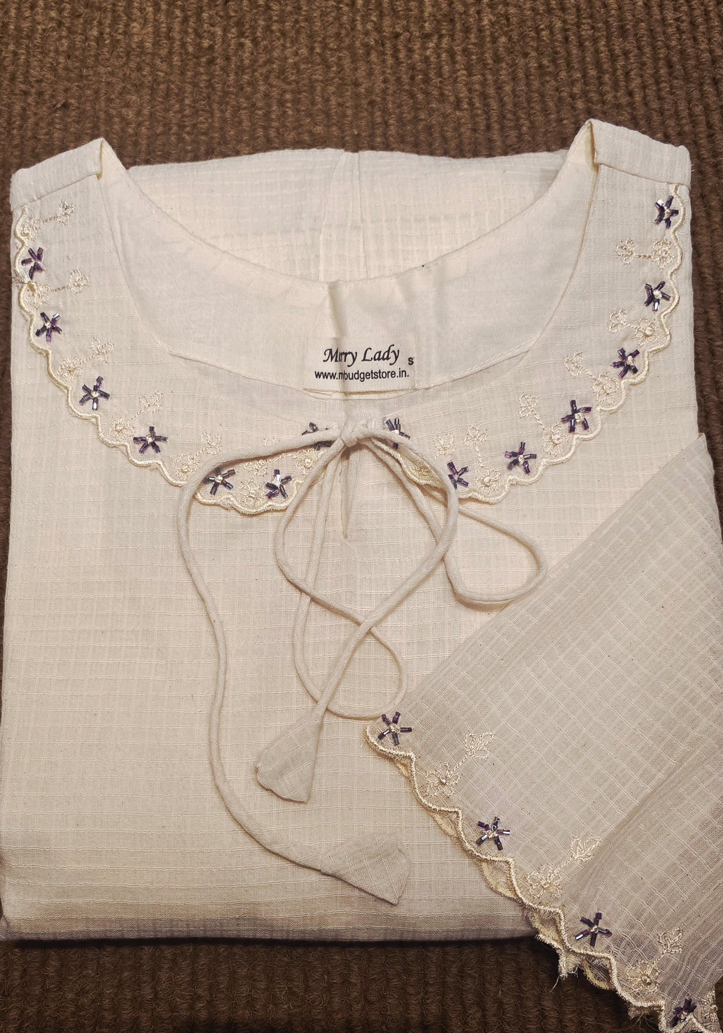 Soft cotton kota checks kurti/ dress with scalloped and handworked peterpan collar MBS-690