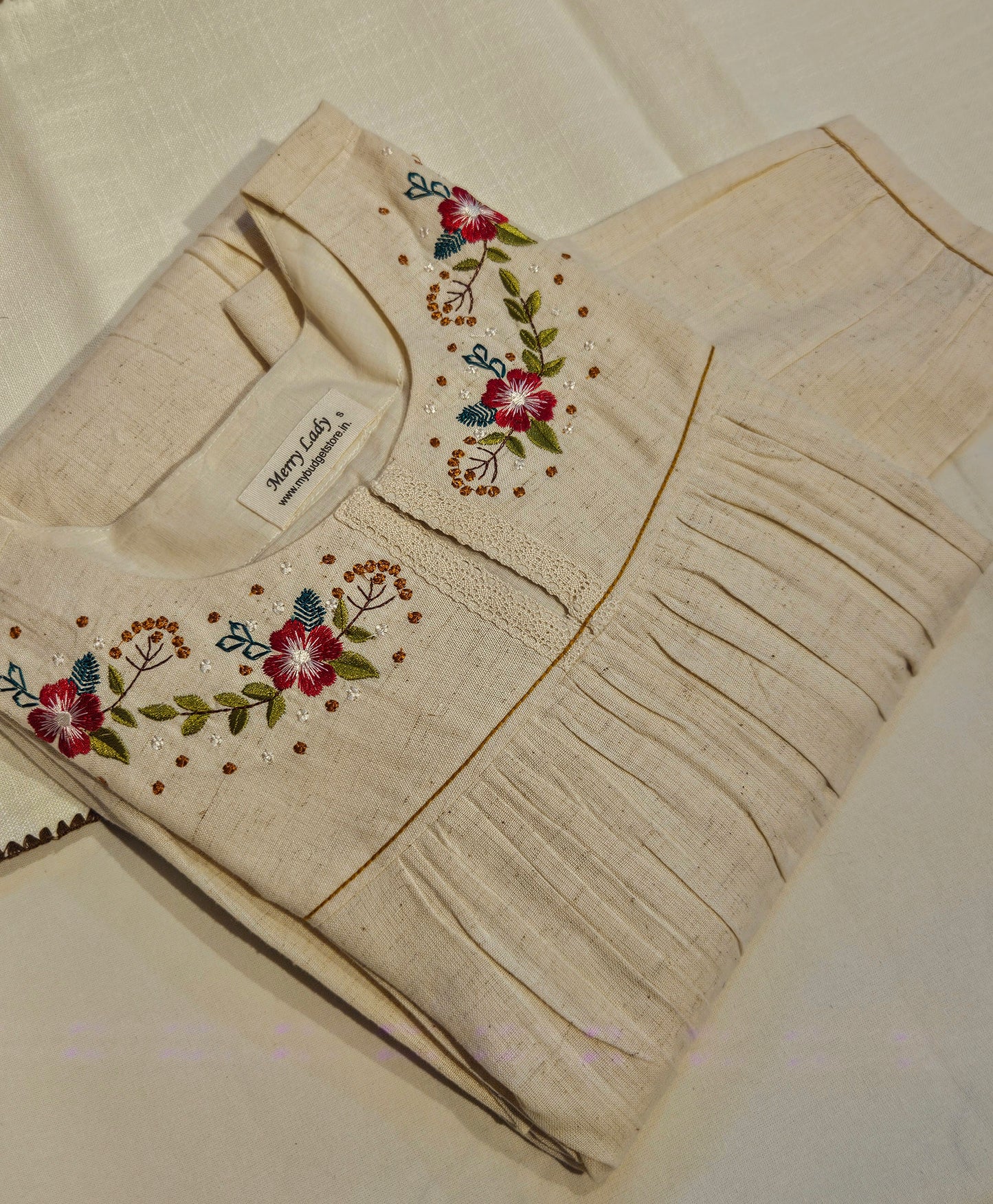 Kora flex cotton kurti with floral embroidered yoke and hemline MBS-711