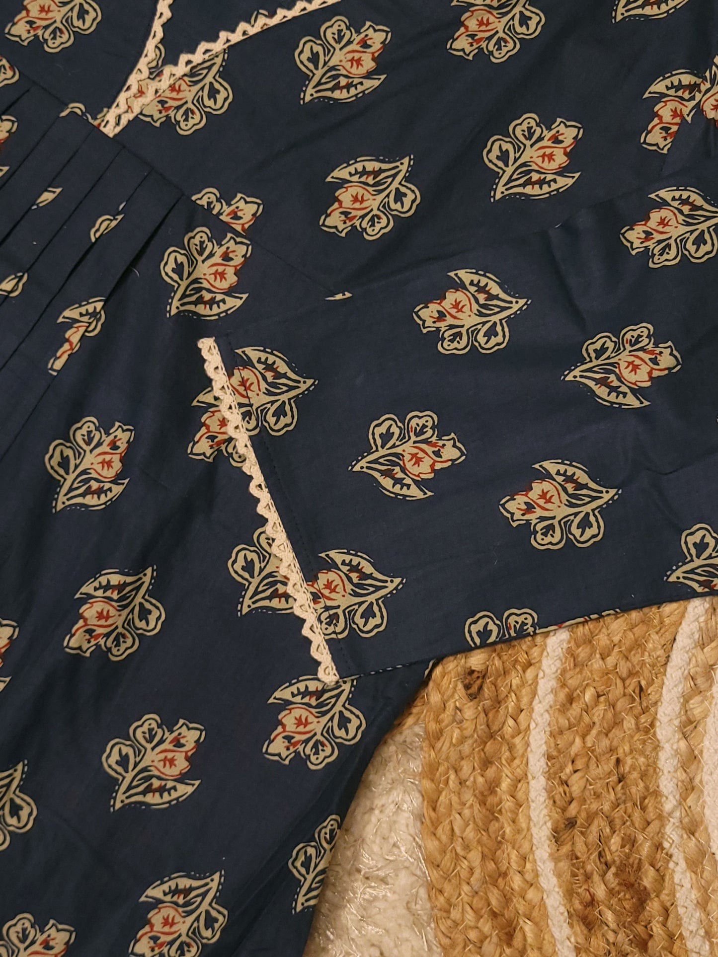 Floral printed cotton A-line kurti with lace detailed neck MBS-816 ** ready to dispatch**