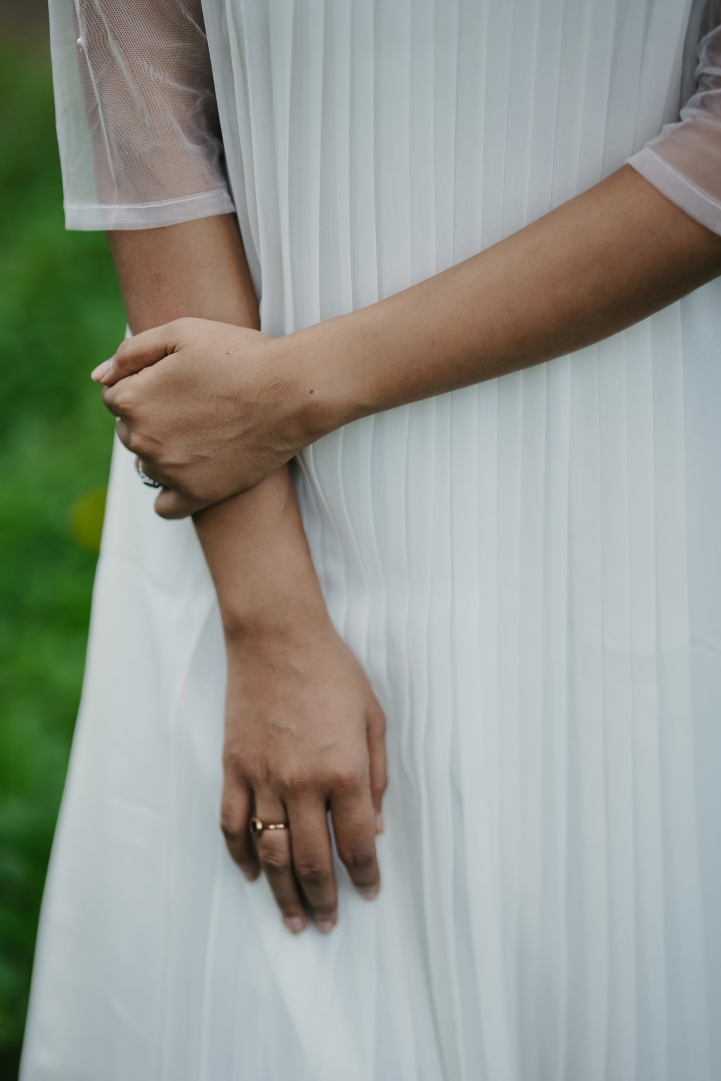 Off-white georgette partywear A-line kurti with collar neck and heavy handworked net sleeves MBS-268