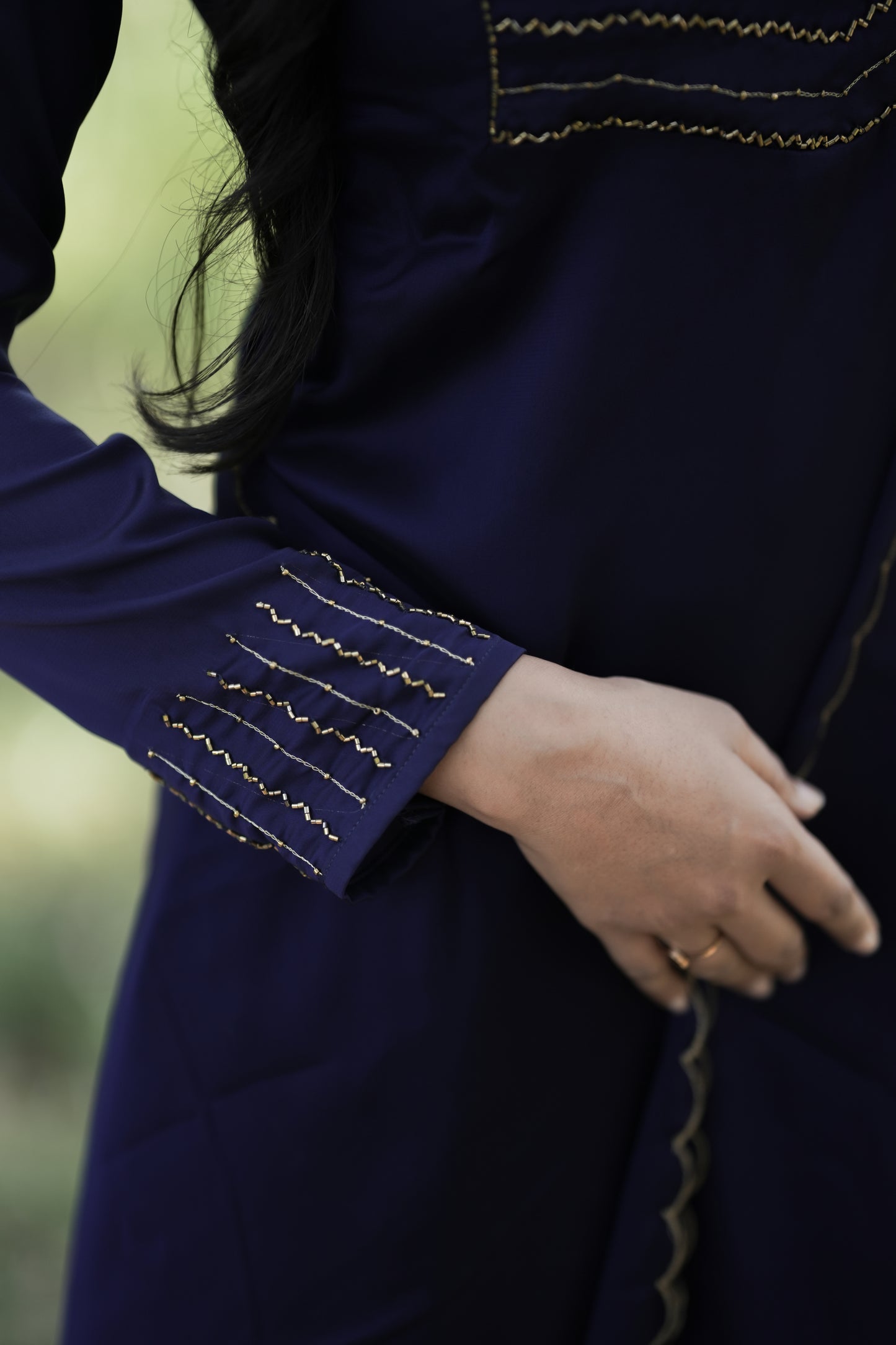 Navy blue shaded blooming georgette handworked full sleeve kurti MBS-277