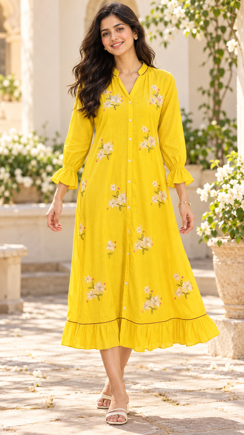 Yellow flex kurti with floral embroidery MBS-1139 **last piece sale**