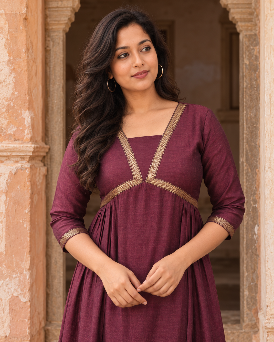 Brown shaded badri silk Aline kurti with border detailings MBS-1544 **last piece sale**
