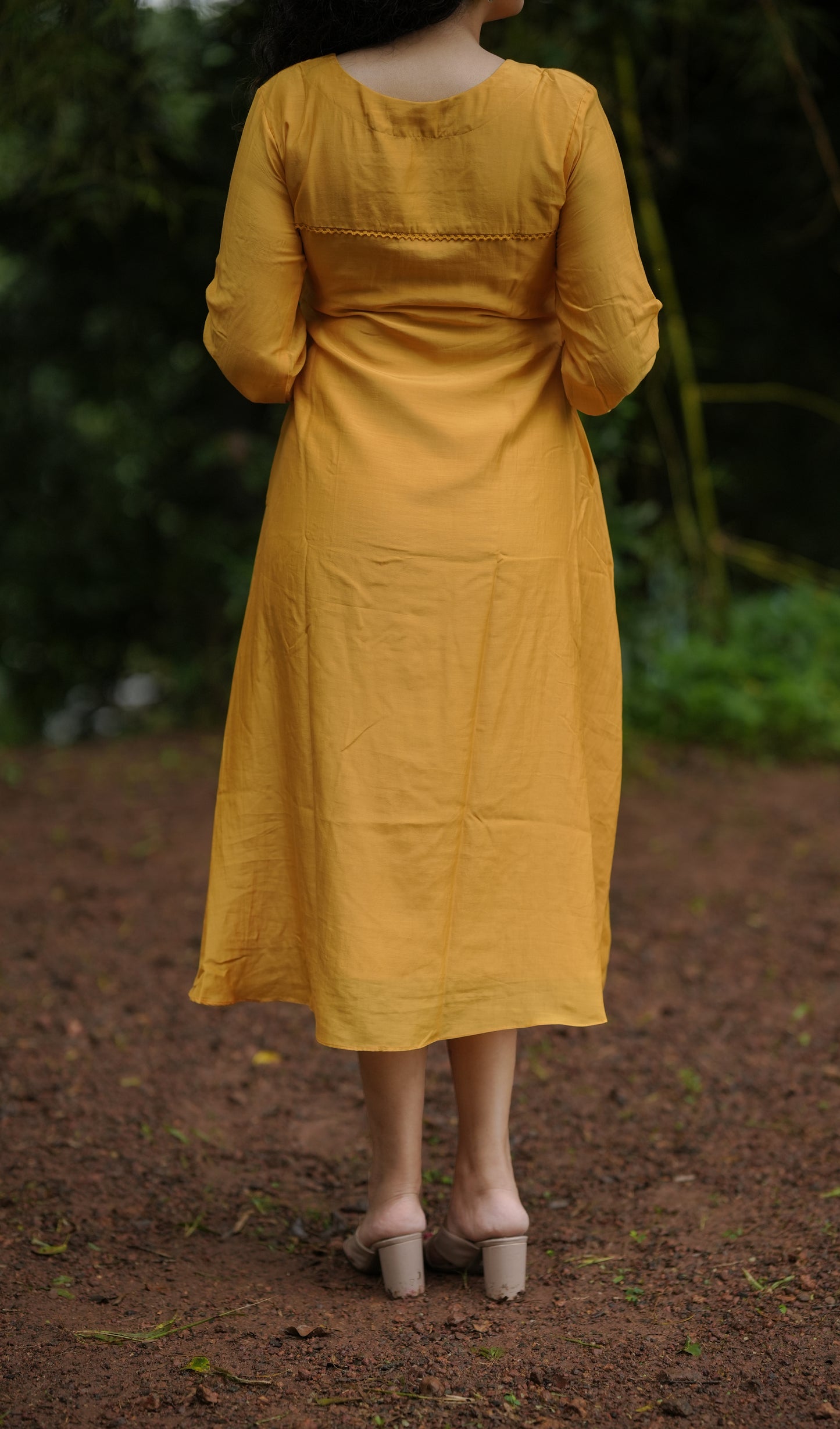 Tangerine shaded pure viscose mul chanderi kurti/dress with thread embroidered yoke MBS-654