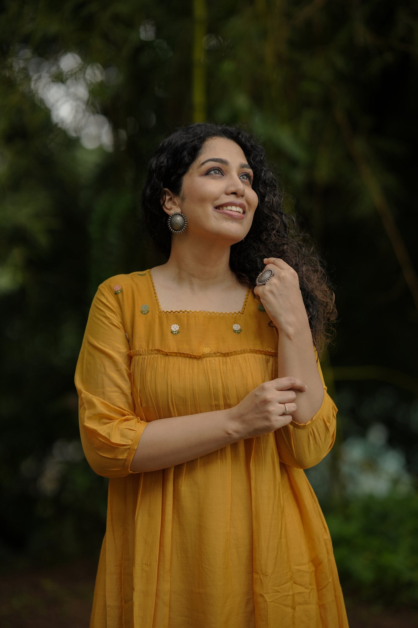 Tangerine shaded pure viscose mul chanderi kurti/dress with thread embroidered yoke MBS-654