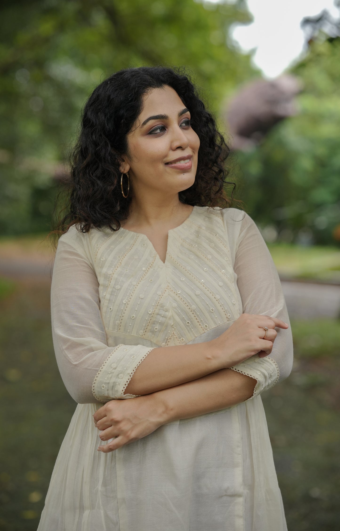 Pure mul chanderi Aline kurti/dress with designer yoke in beige shade MBS-639