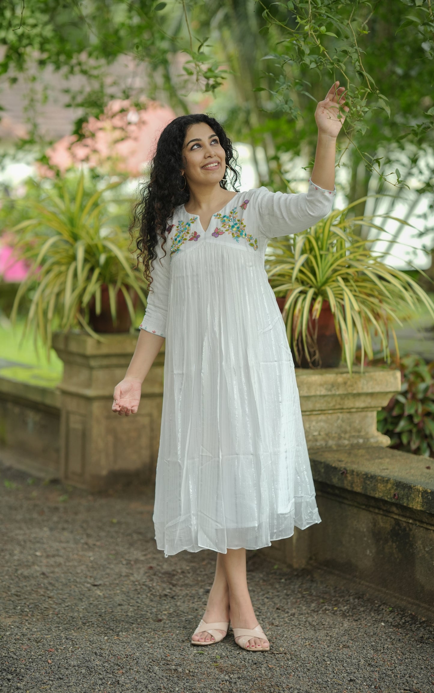 Pure georgette with silver lurex lined Alia cut Kurti with thread worked upper yoke MBS-630