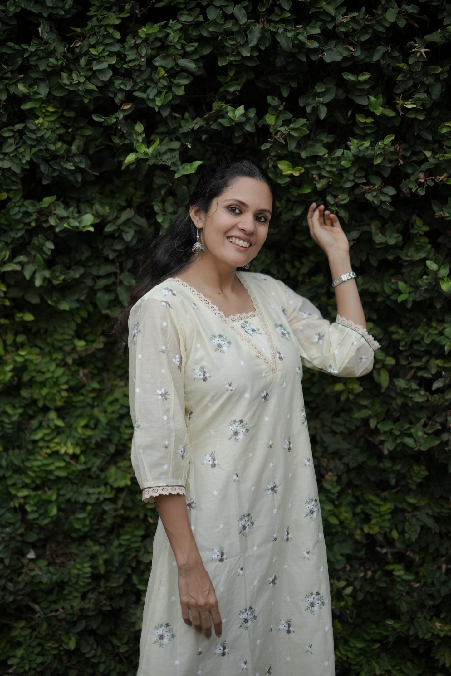 Cream shaded chanderi Aline kurti/dress with floral thread embroidery detailings MBS-767 ***Ready to dispatch***