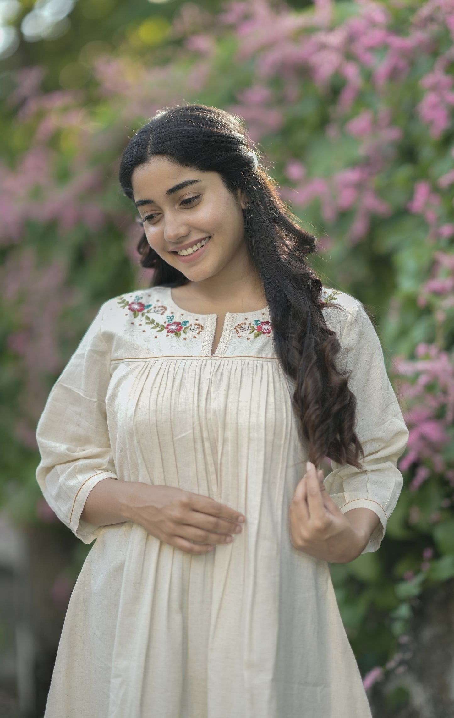 Kora flex cotton kurti with floral embroidered yoke and hemline MBS-711