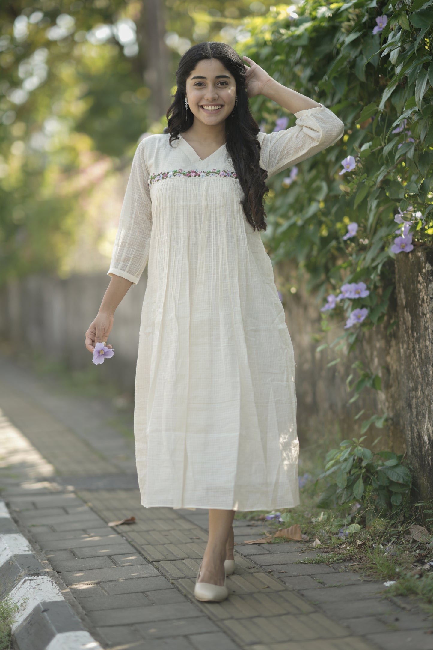 Soft cotton kota checks kurti with multi colour thread worked yoke MBS-692