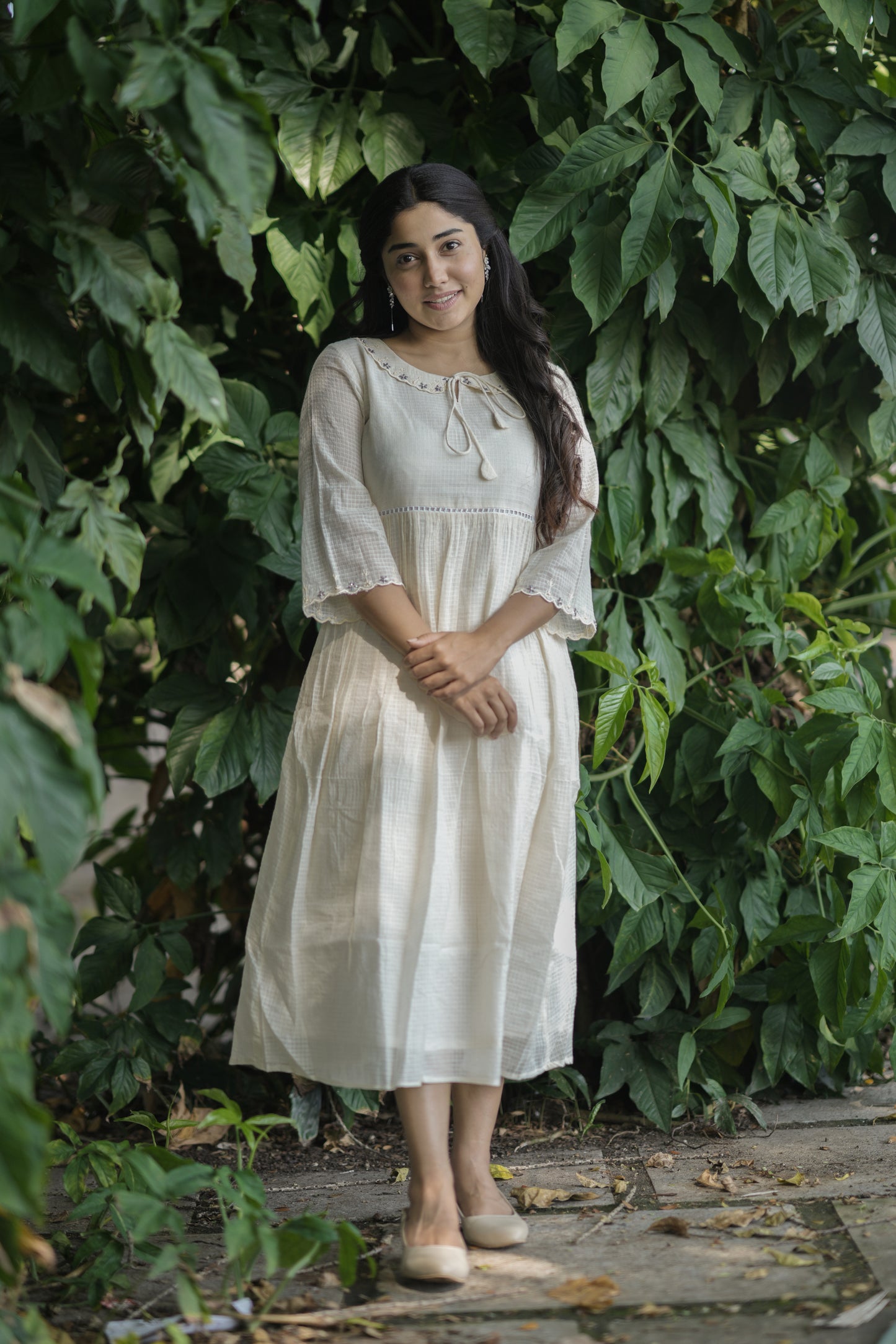 Soft cotton kota checks kurti/ dress with scalloped and handworked peterpan collar MBS-690