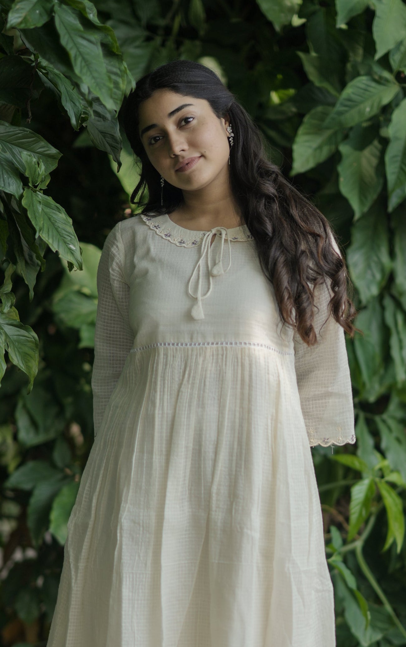 Soft cotton kota checks kurti/ dress with scalloped and handworked peterpan collar MBS-690