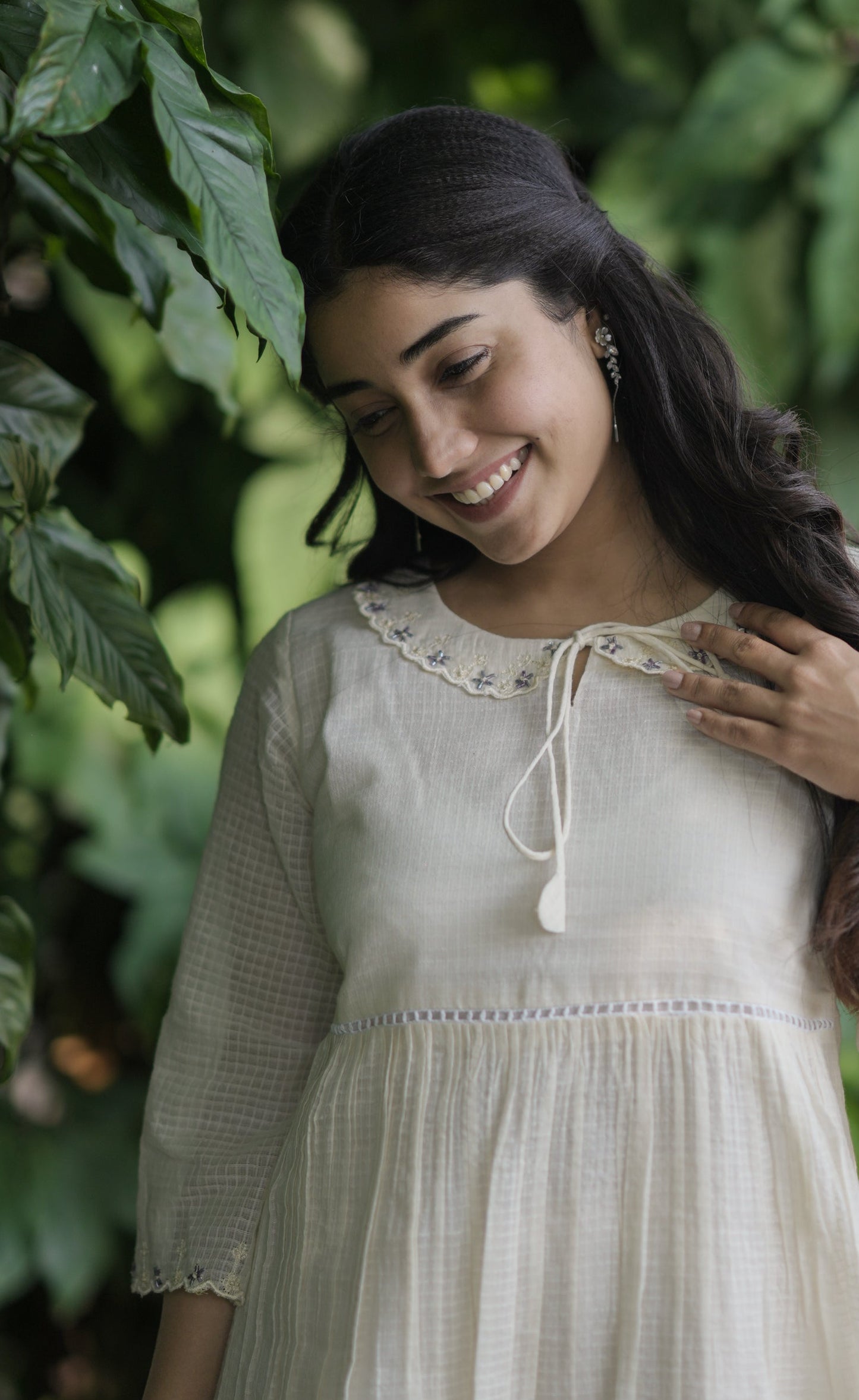 Soft cotton kota checks kurti/ dress with scalloped and handworked peterpan collar MBS-690