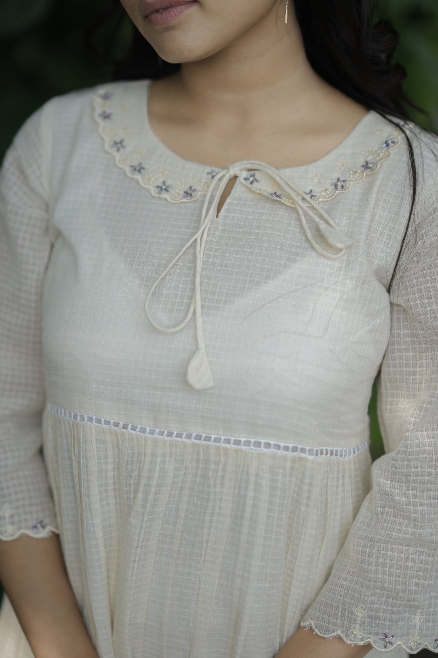 Soft cotton kota checks kurti/ dress with scalloped and handworked peterpan collar MBS-690