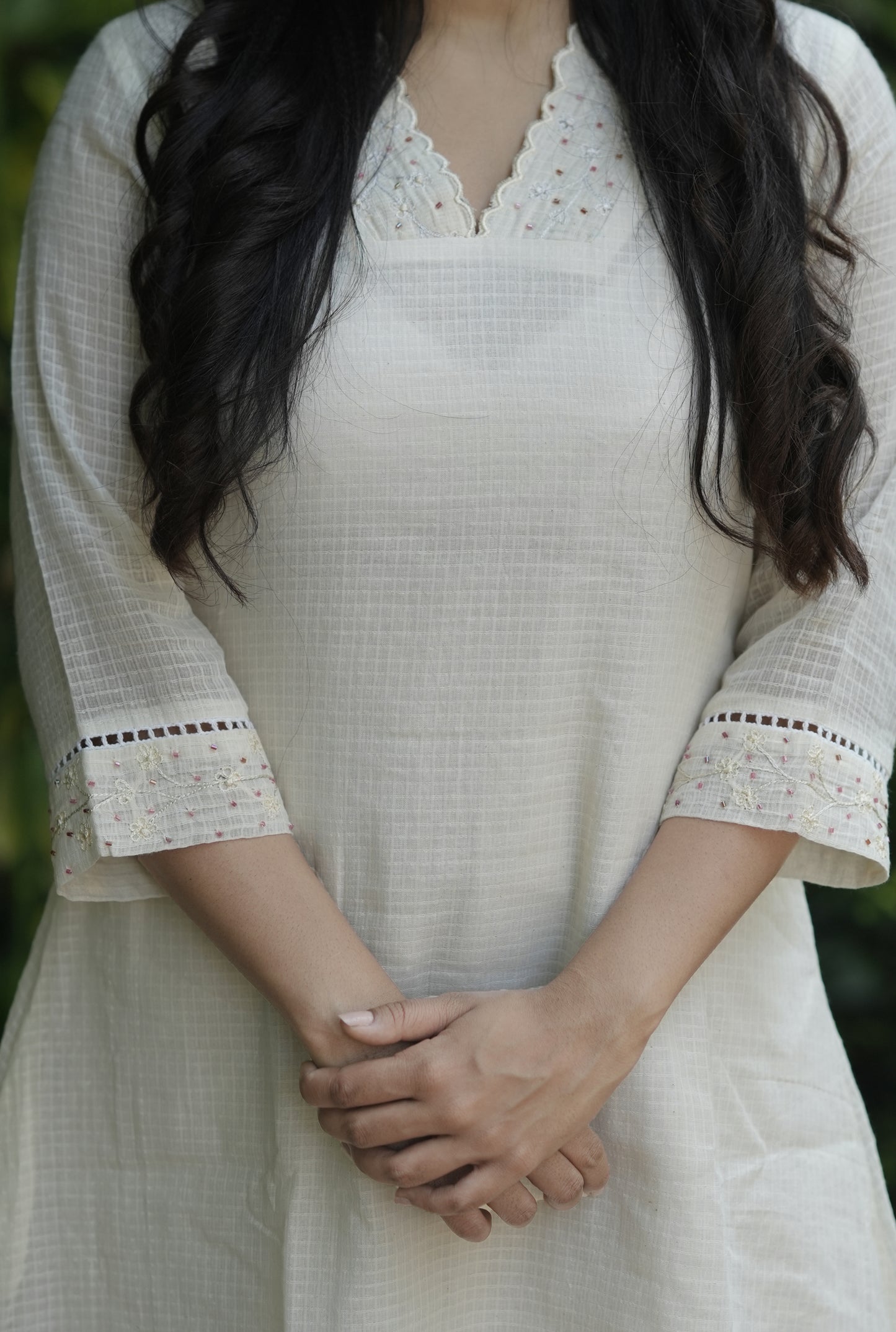 Soft cotton kota checks kurti with handworked collar neck and sleeves MBS-693