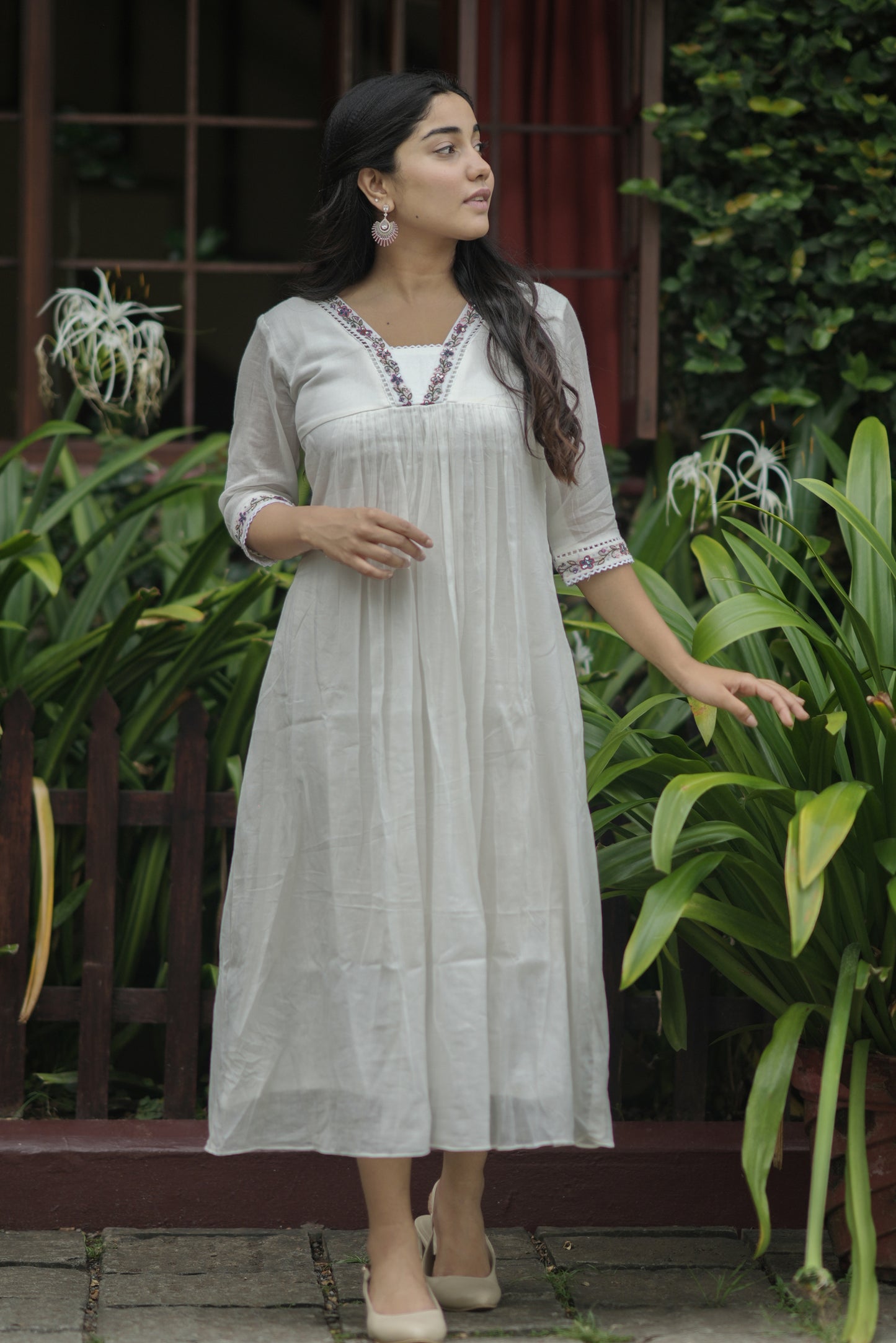 Soft mul cotton kurti/dress with handworked neckline and sleeves MBS-715