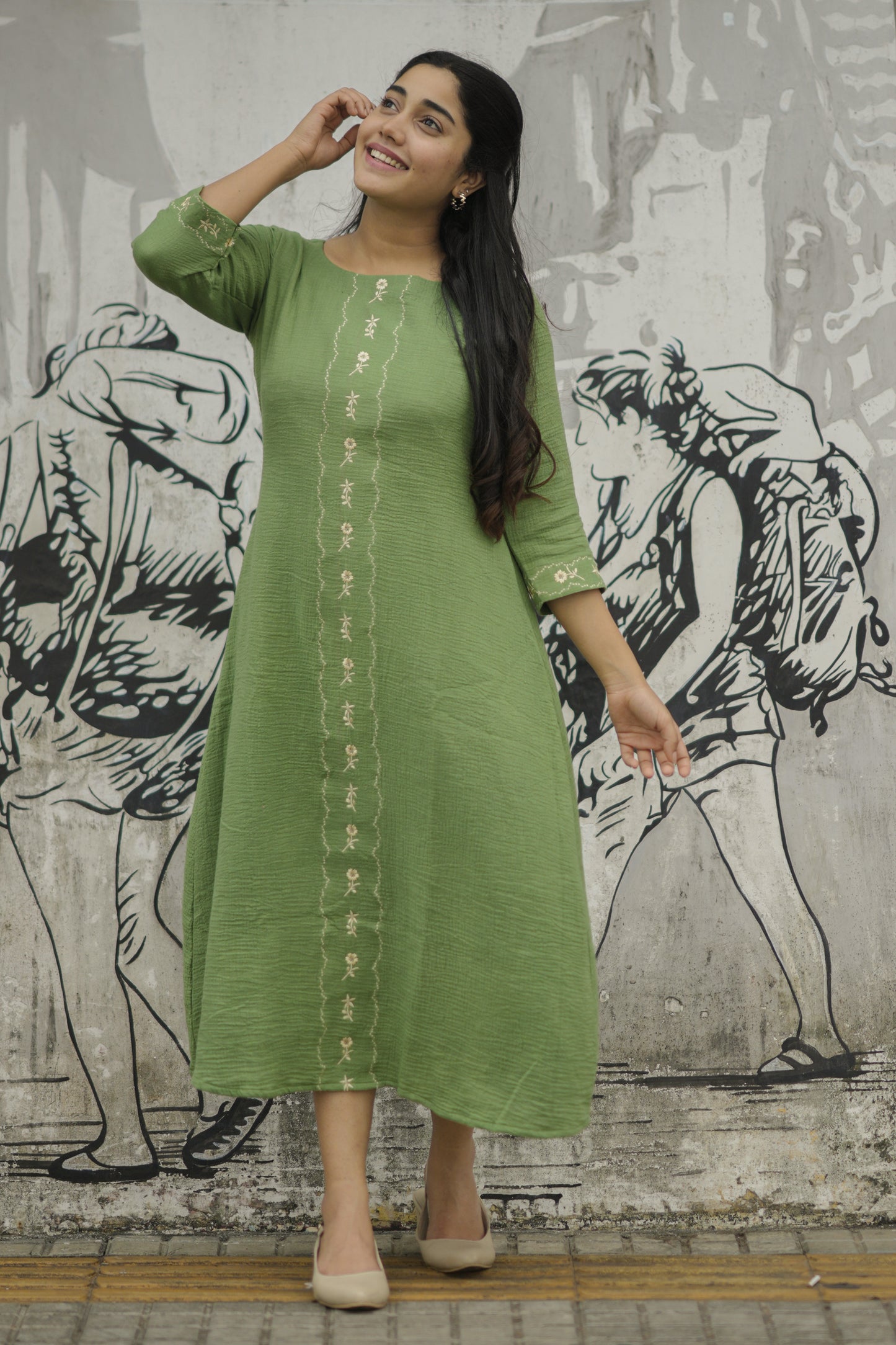 Pure cotton crushed kurti/dress in green shade MBS-714