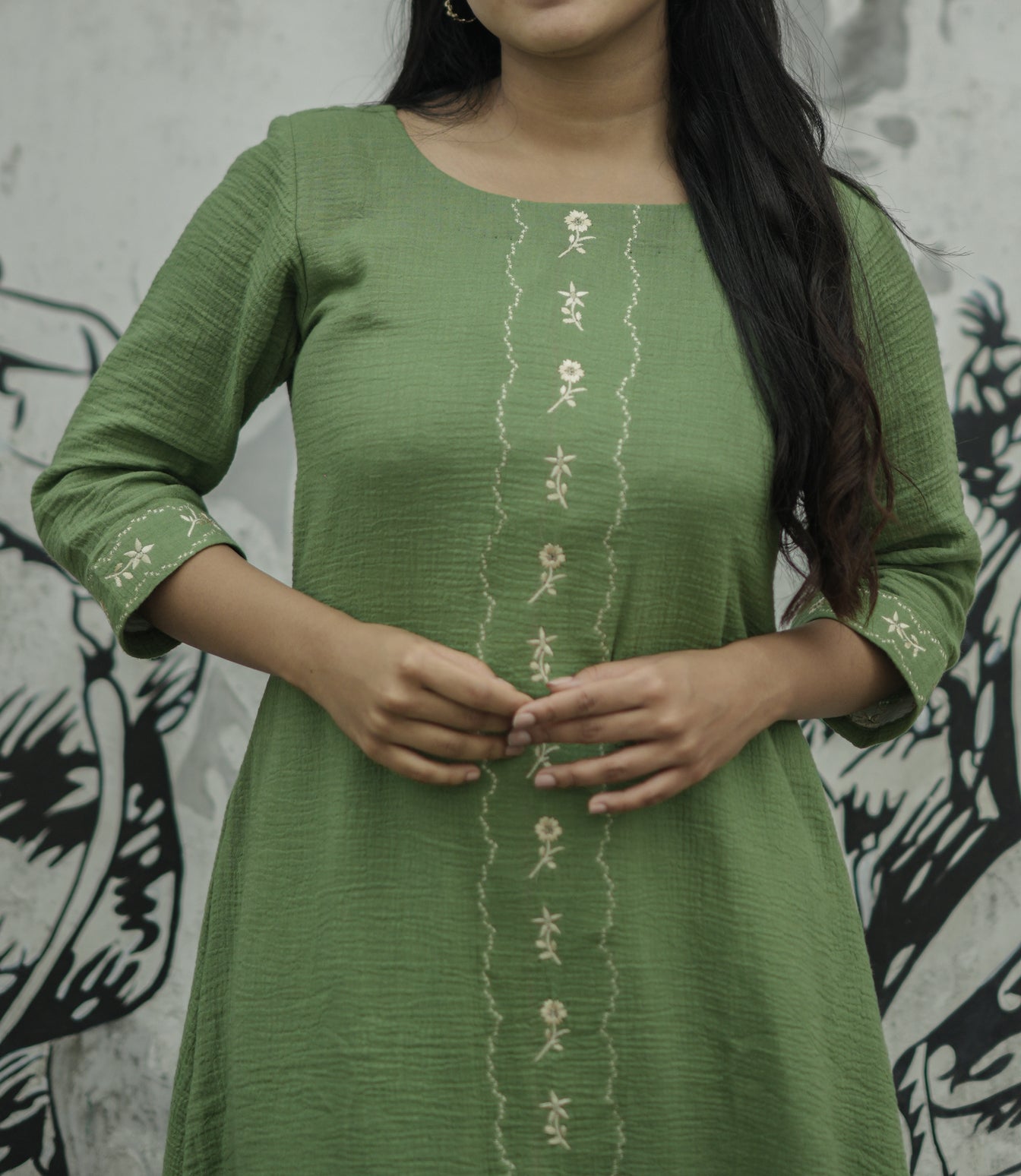 Pure cotton crushed kurti/dress in green shade MBS-714