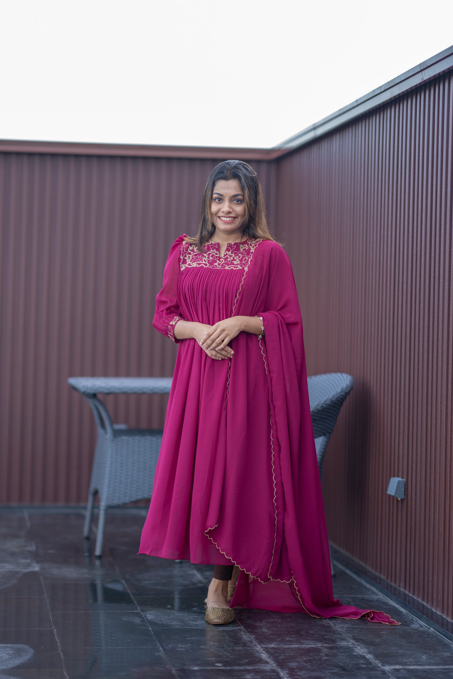 Burgundy shaded georgette kurti with zari work detailings MBS-358