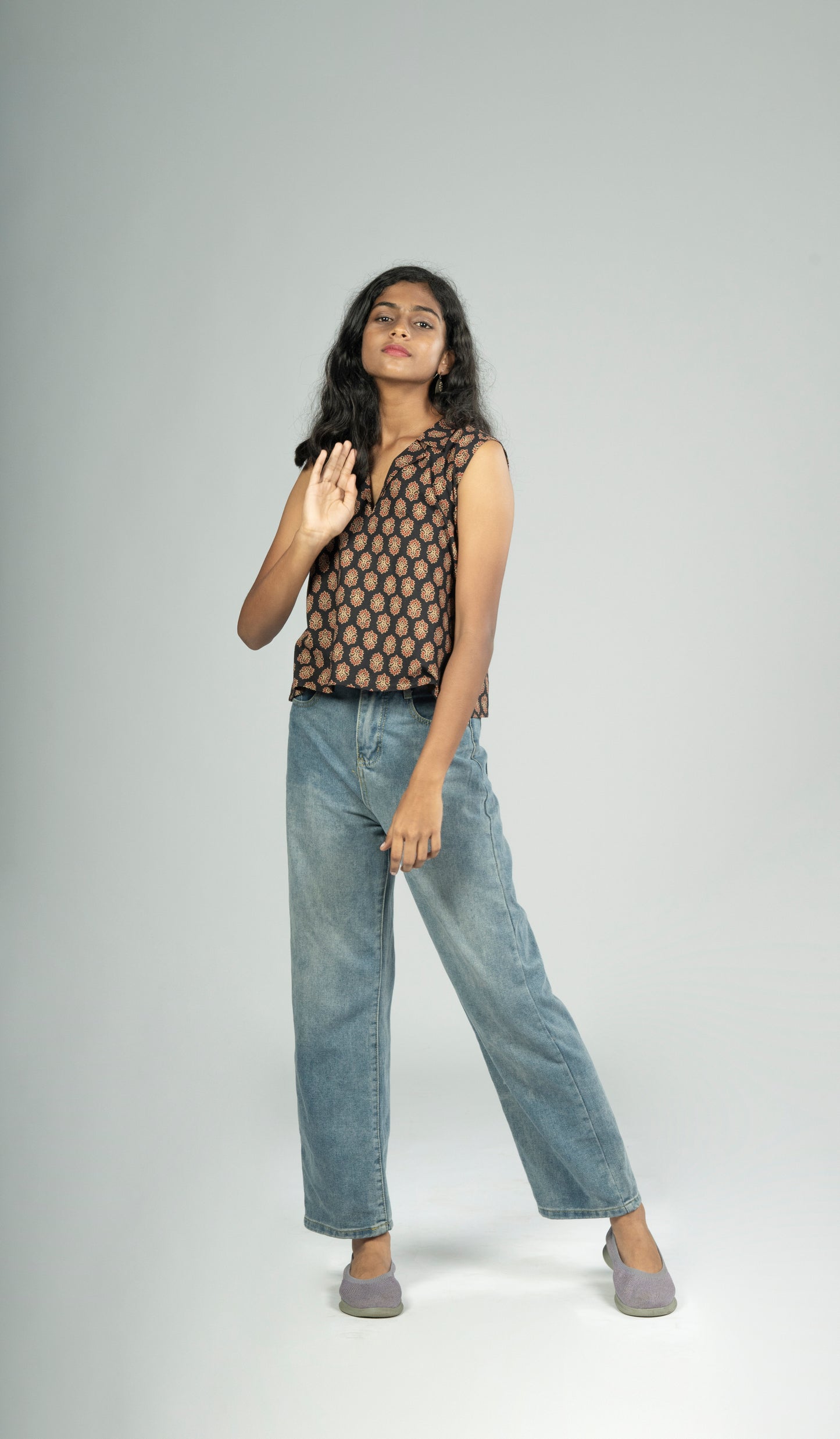 Black Ajrakh short top Sleeveless MBS-214